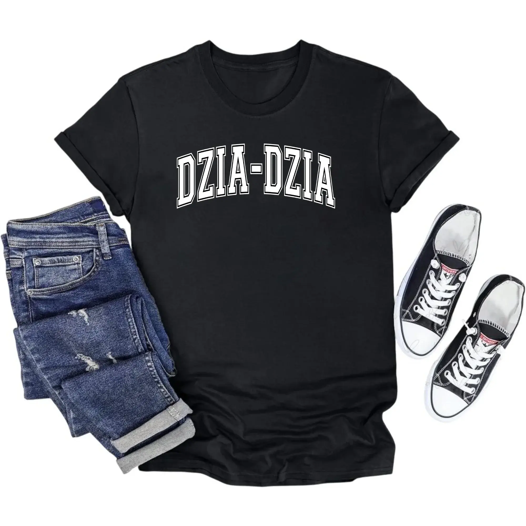 Graphic Tee Unisex Crew Neck Shirt Dzia-Dzia Lettering Design Soft Comfortable Everyday Casual Wear Apparel Top