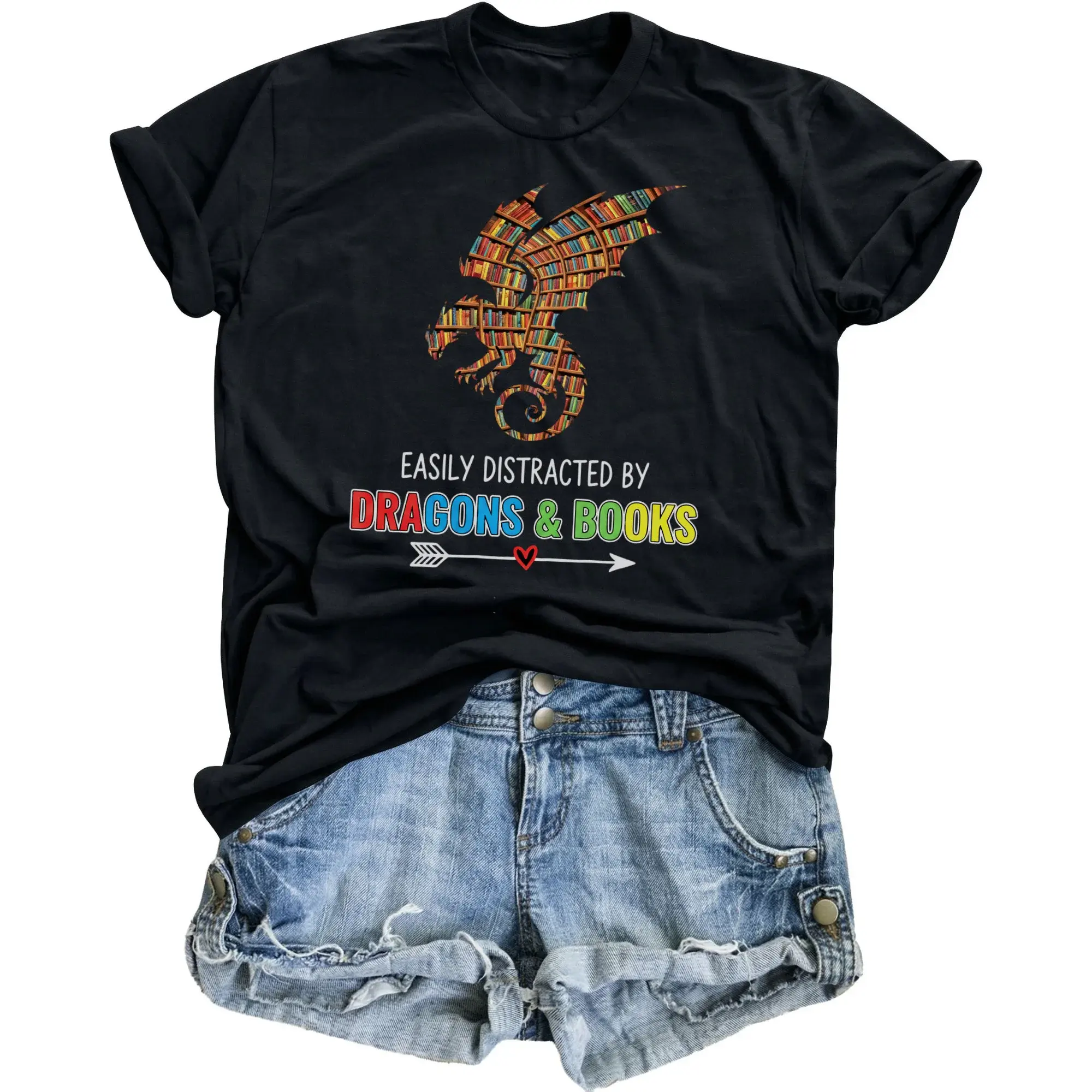 Funny Graphic Tee Easily by Dragons and Books Unisex Crew Neck Casual Everyday Cotton Shirt