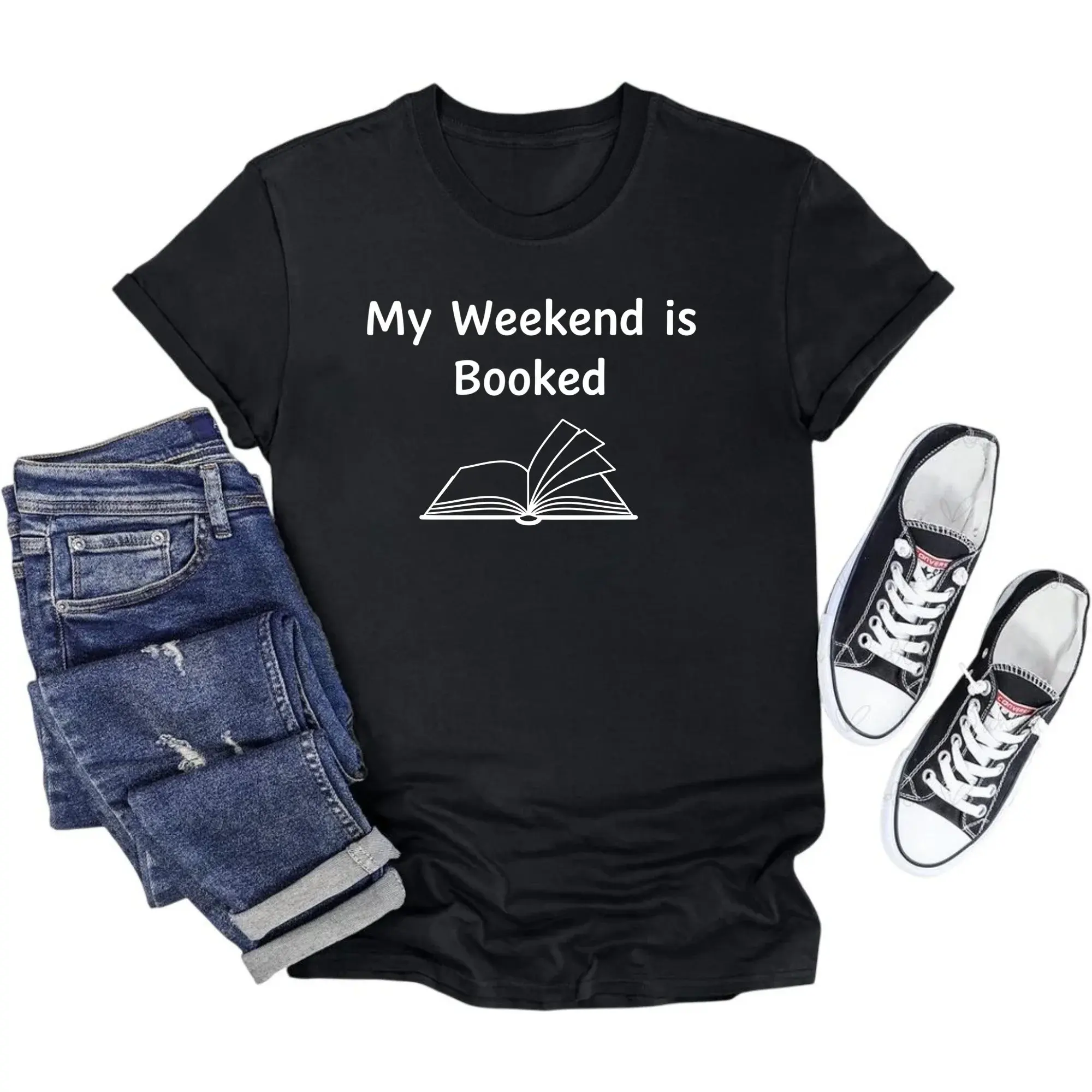 Funny Graphic Tee My Weekend Is Booked Reading Lovers Unisex Cotton Blend Short Sleeve Crew Neck Casual Shirt
