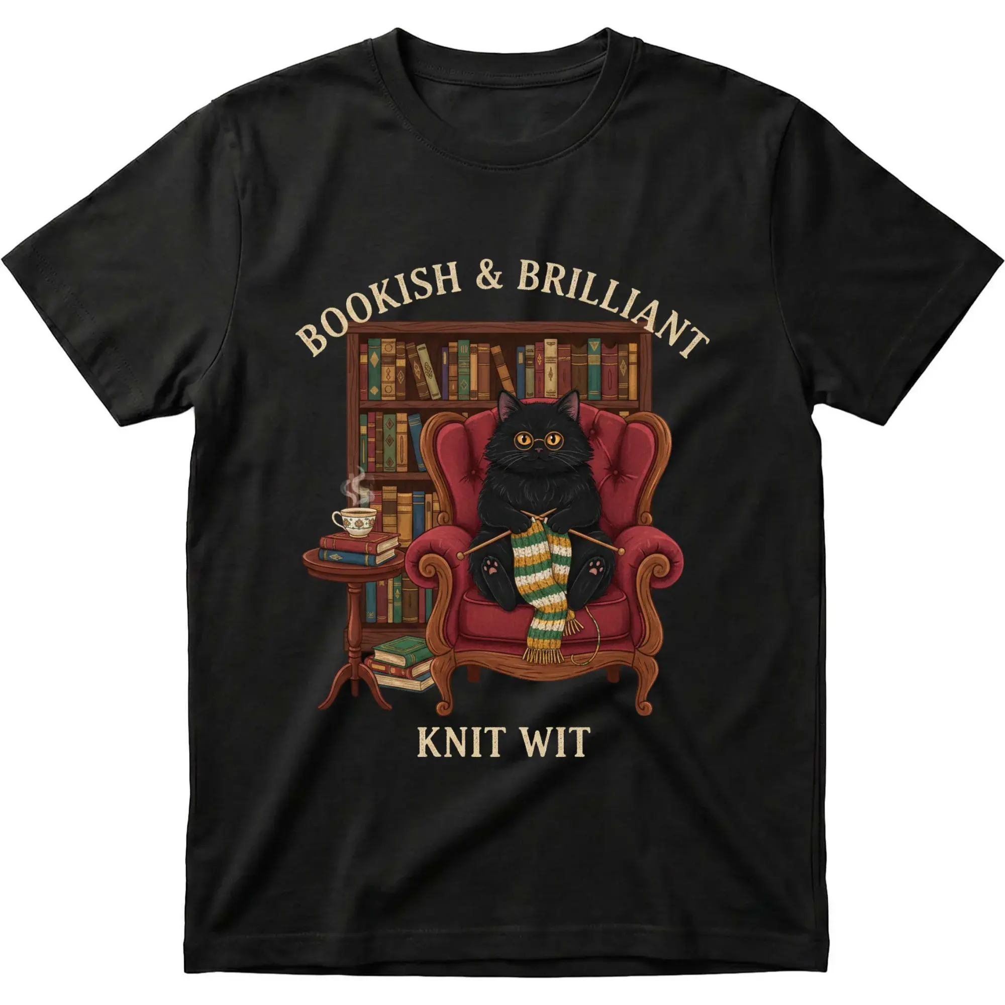Graphic Tee Bookish and Cat Lover Unisex Crew Neck Shirt for Casual Everyday Comfort Style