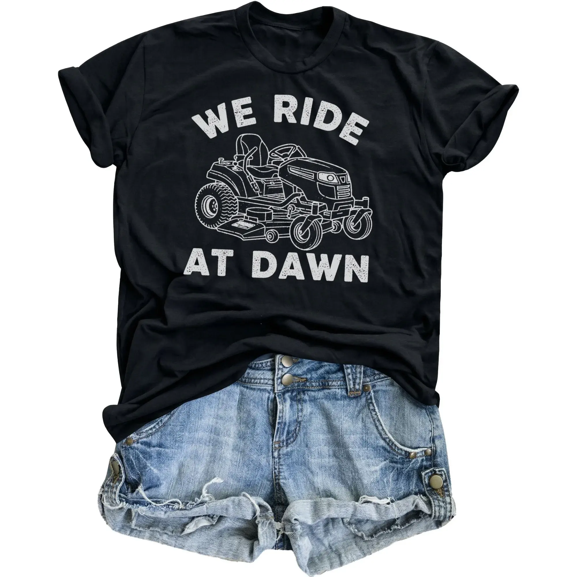 Funny Lawn Mower Graphic Tee Unisex Casual Crew Neck T-Shirt Featuring We at Gardening Humor Apparel
