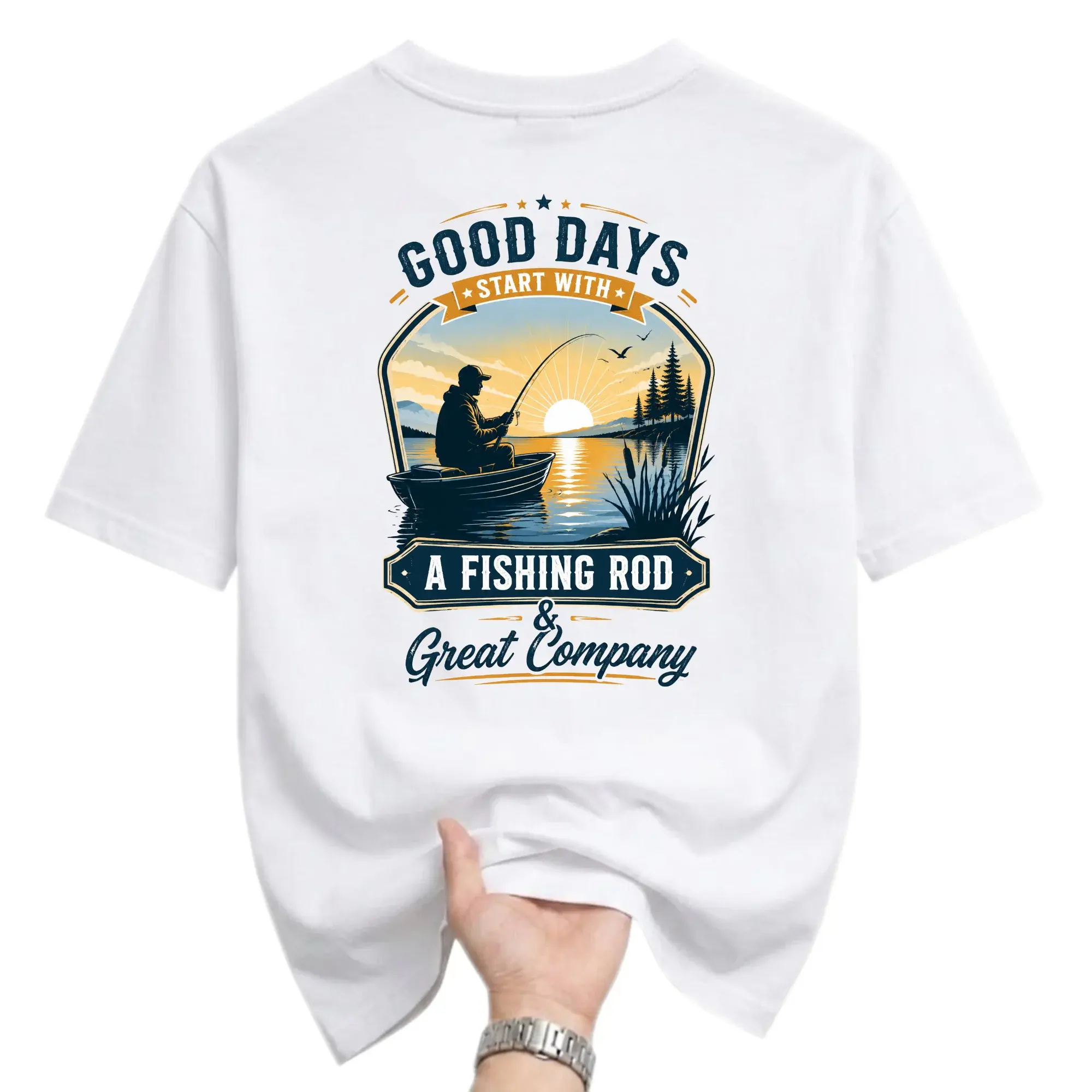 Graphic Tee Good Days Start with a Fishing Rod and Great Company Unisex Crew Neck Short Sleeve Casual Outdoor Shirt