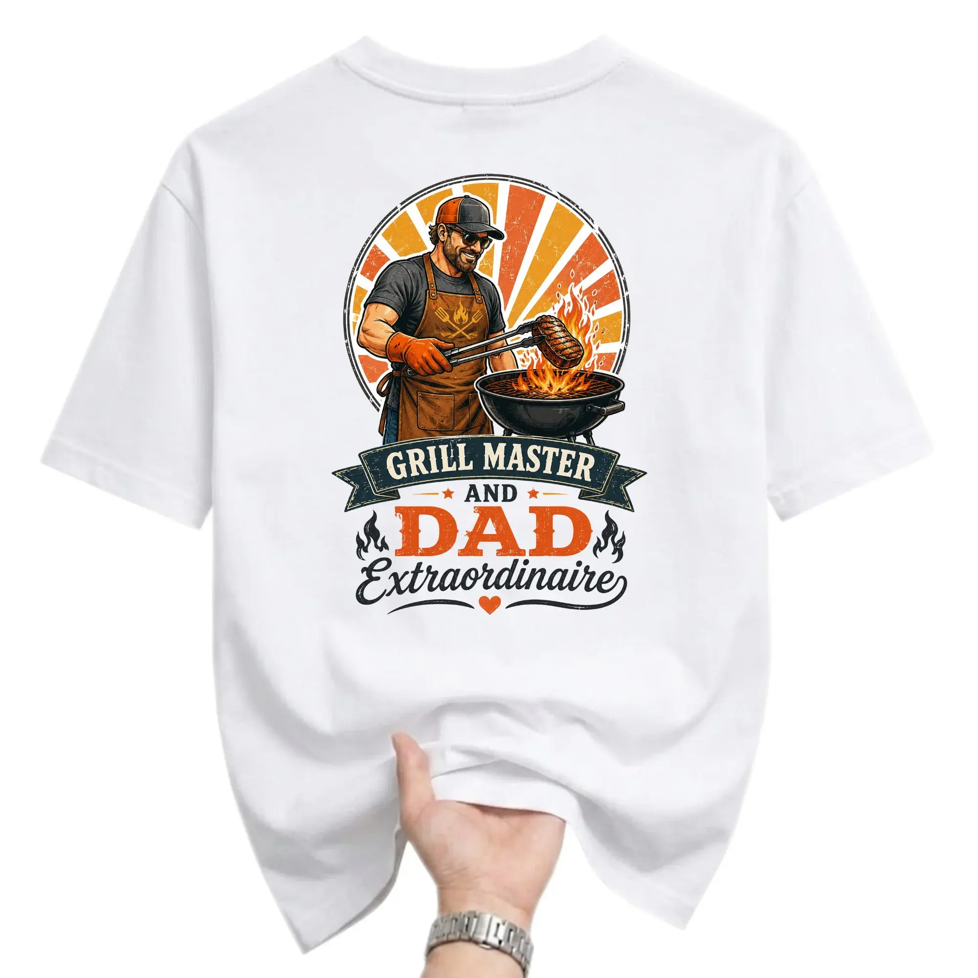 Funny Shirt and Dad Extraordinaire Graphic Printed Tee Casual Unisex Crew Neck Short Sleeve Top White