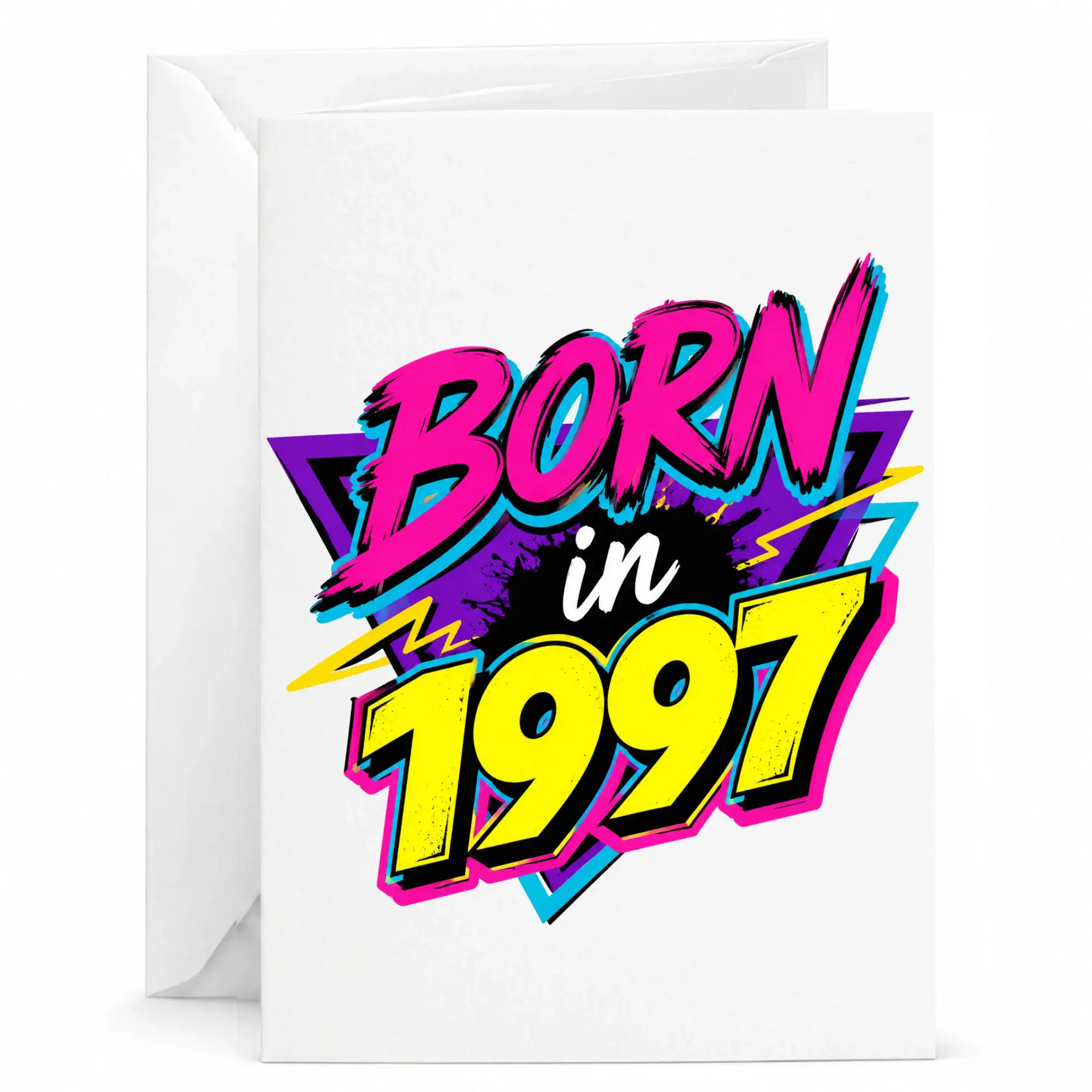 Birthday Card Born in 1997 Retro Nineties Graphic Aesthetic Folded Greeting Card for Milestone Celebration