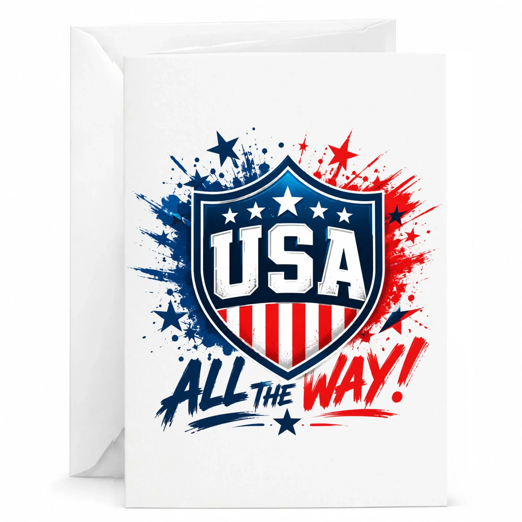 Greeting Card Usa All the Way Patriotic Shield Design Folded Note Card with Matching Envelope for Various Celebrations