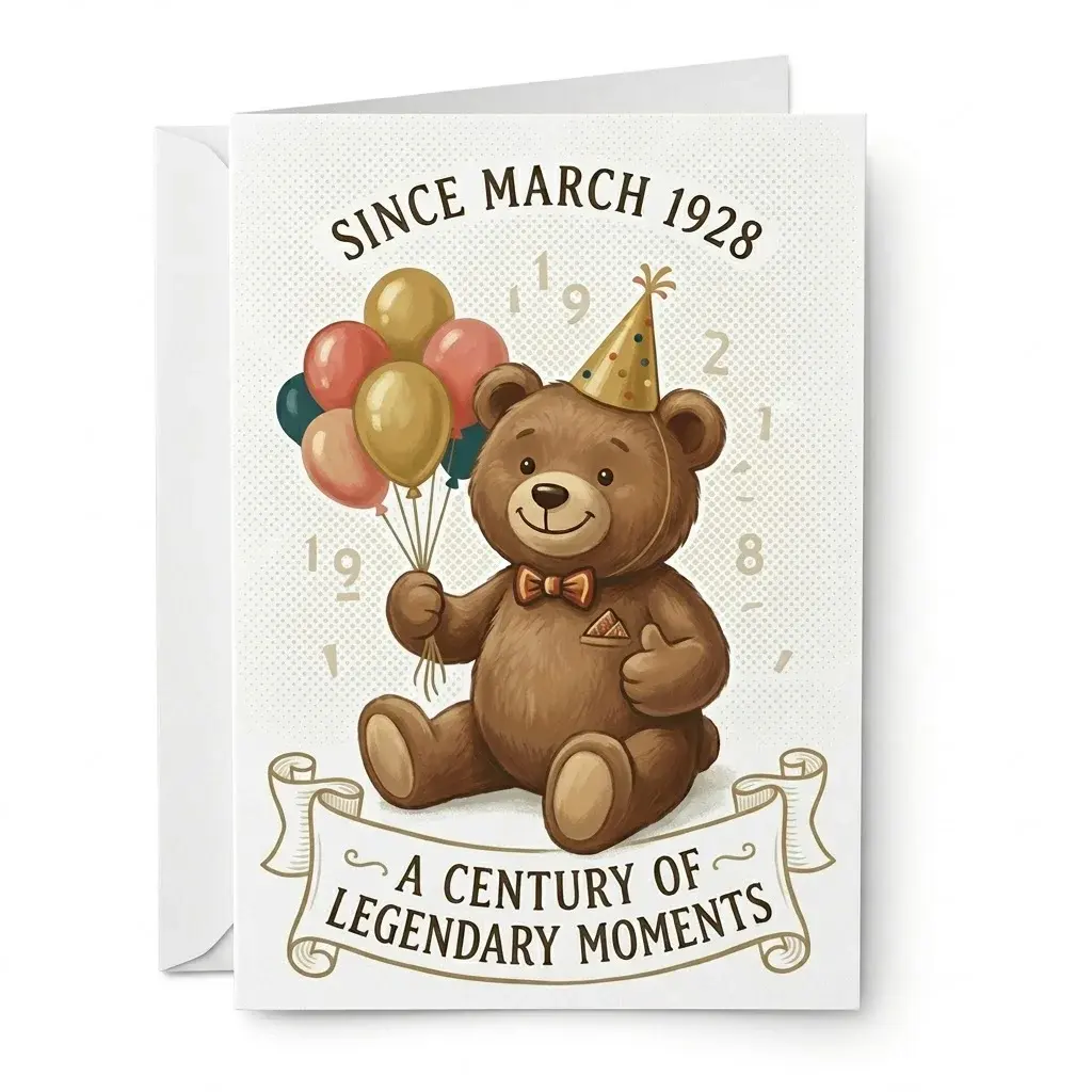 Vintage Birthday Greeting Card with Envelope Cute Teddy Bear Milestone Celebration Card Stock 5x7 Folded Size