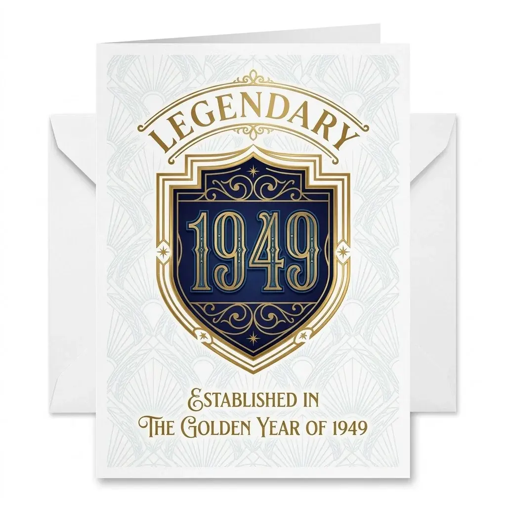 Birthday Greeting Card For 1949 Vintage Year Celebration Elegant Gold Shield Design With Matching Envelope Included