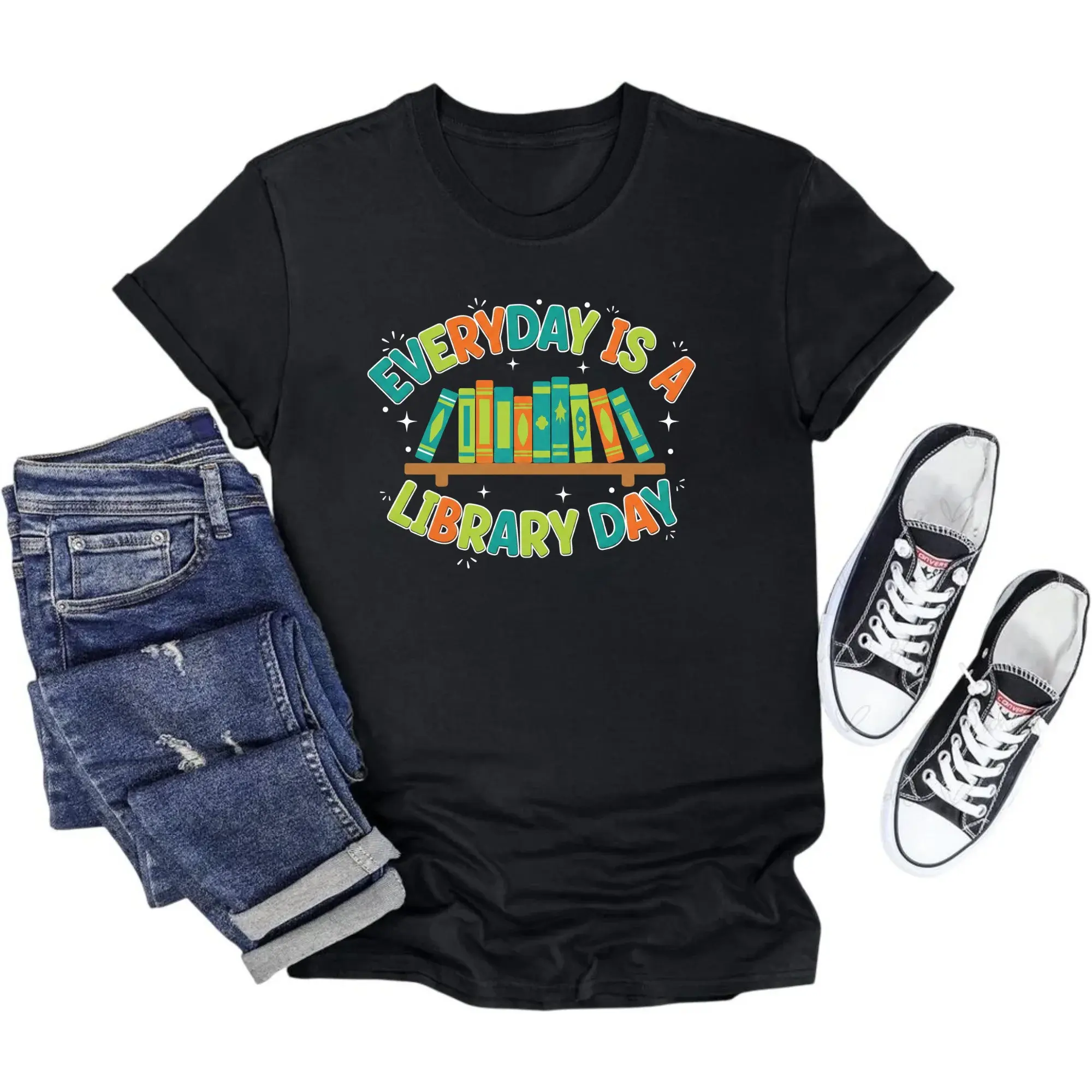 Graphic Tee Everyday Is a Library Day Unisex T-Shirt Reading Enthusiast Shirt Casual Book Lover Apparel