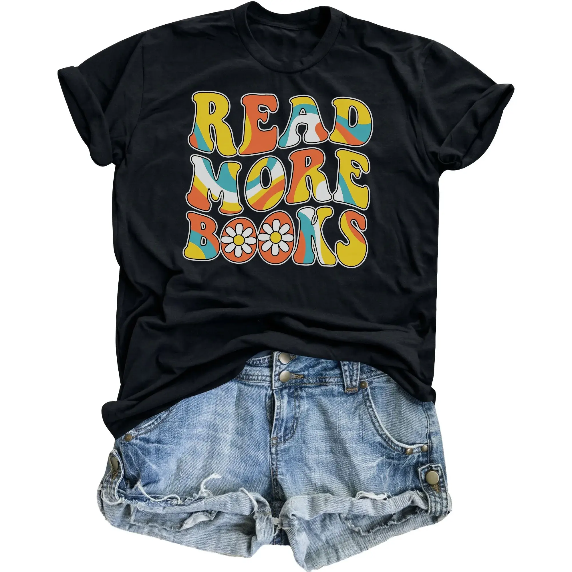 Graphic Tee Read More Books Retro Style Unisex Cotton Shirt for Readers and Book Lovers Casual Apparel Everyday
