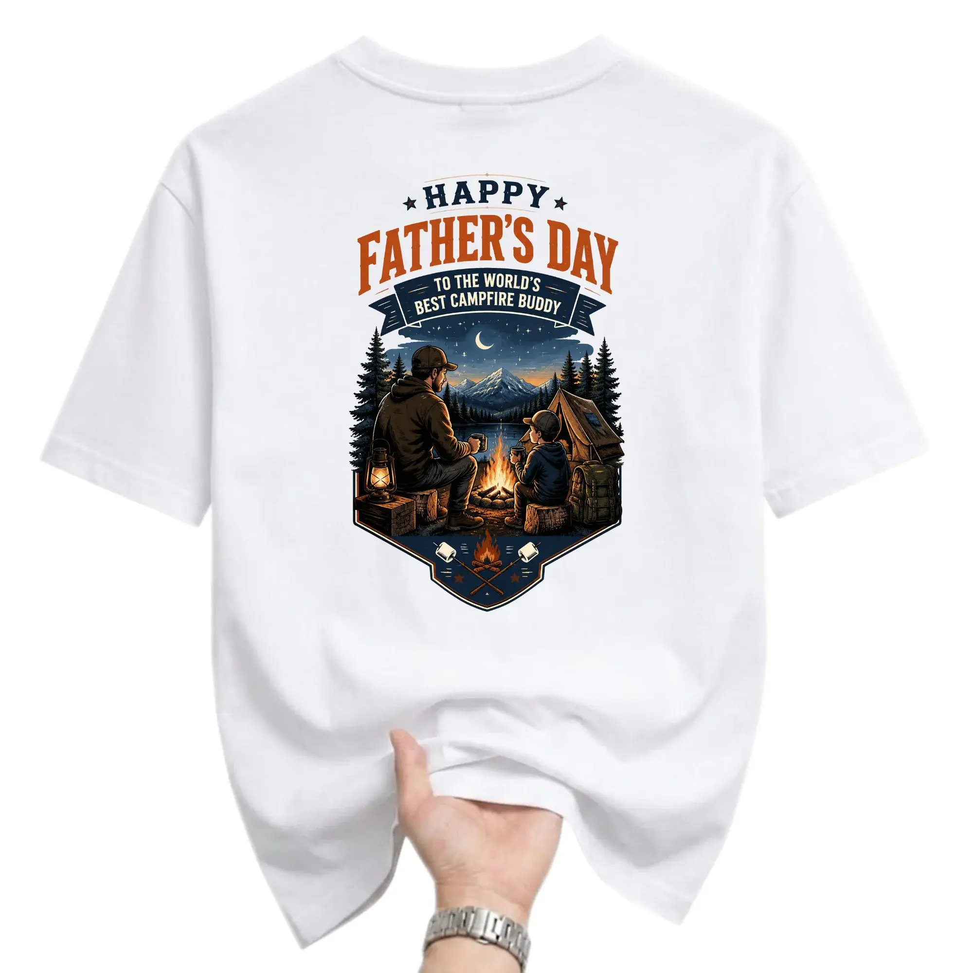 Graphic Tee Happy Father’s Day Campfire Outdoors Adventure Unisex Short Sleeve Crew Neck Cotton Casual T-Shirt