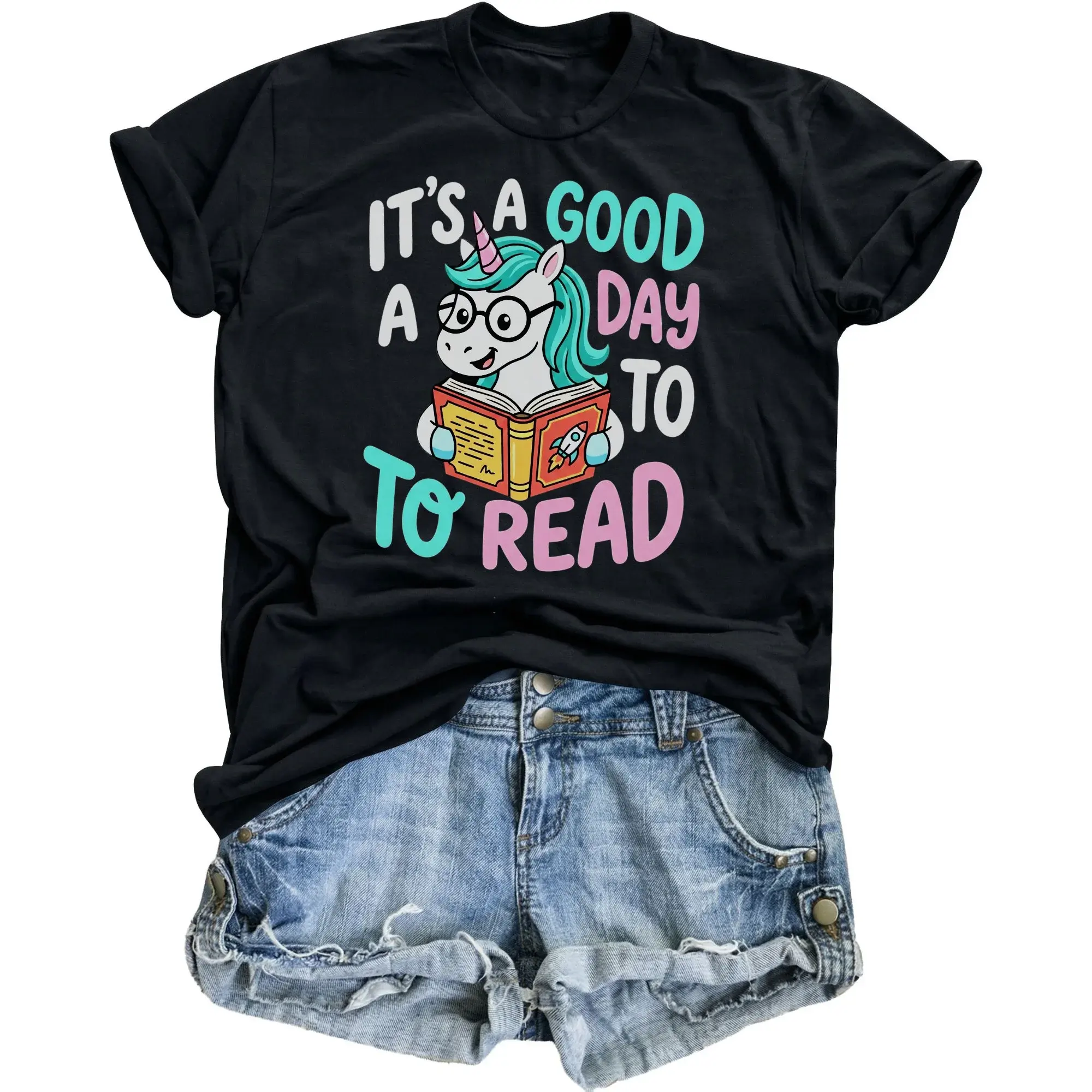 Graphic Tee It Is a to Read Unisex Shirt Funny Unicorn Lover Apparel for Casual Everyday Wear and Comfort