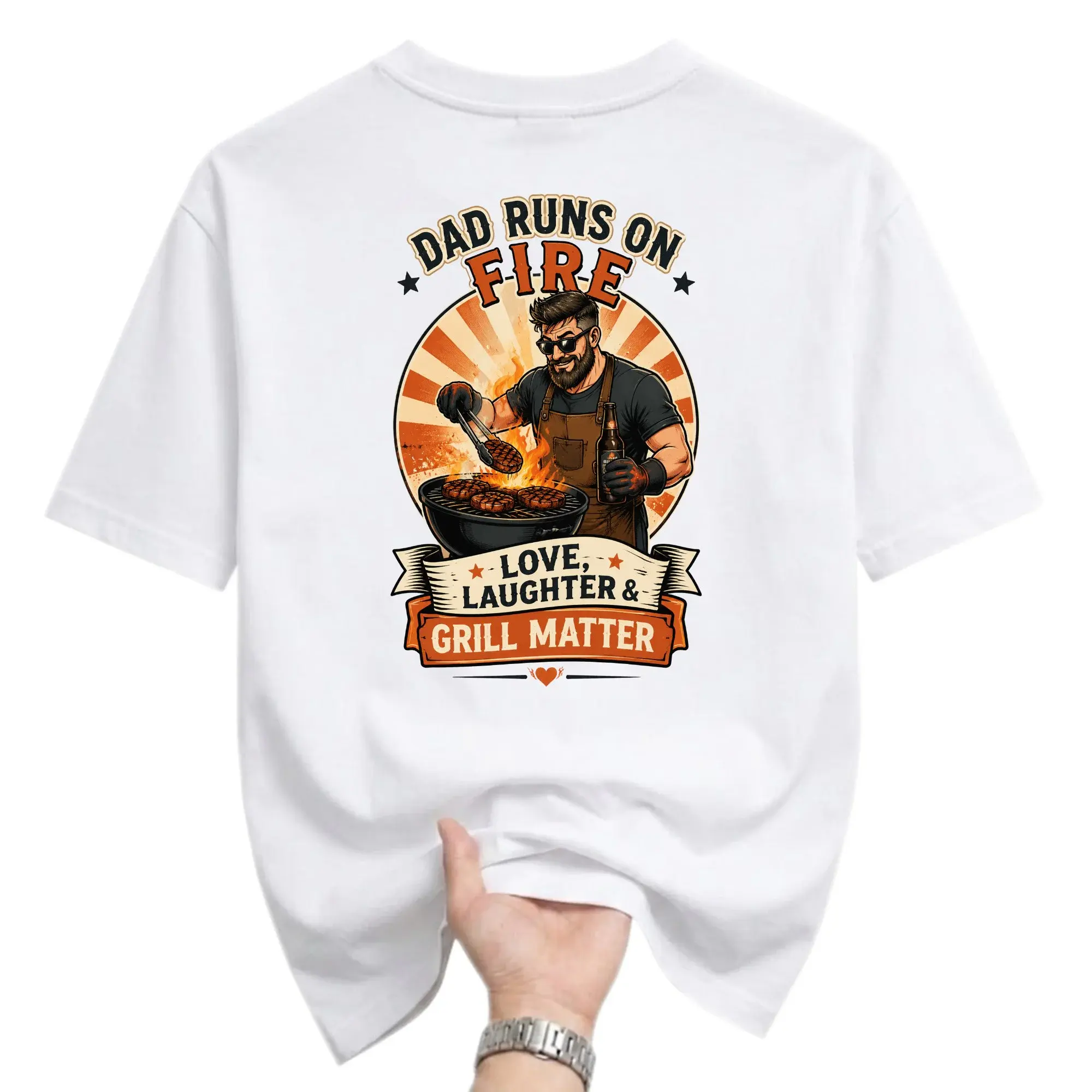 Funny Shirt Dad Runs on Grill Matter Graphic Tee Unisex Casual Crew Neck Comfortable Cotton Blend Everyday Top