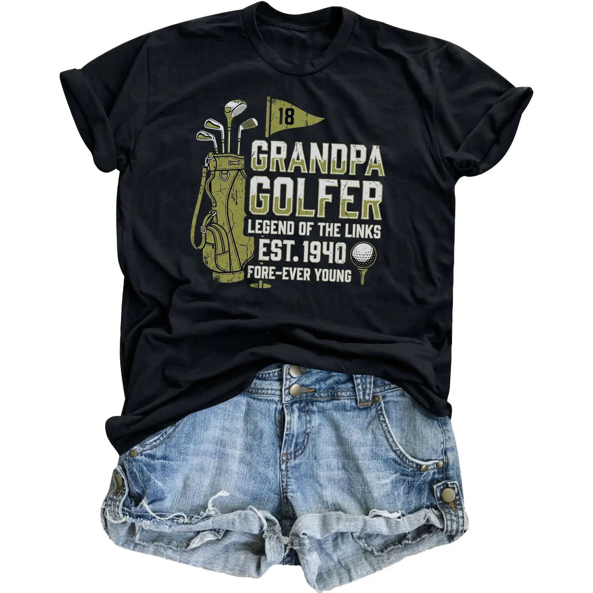 Funny T-Shirt Grandpa Golfer Legend of the 1940 Graphic Tee Sporty Casual Unisex Crewneck Apparel