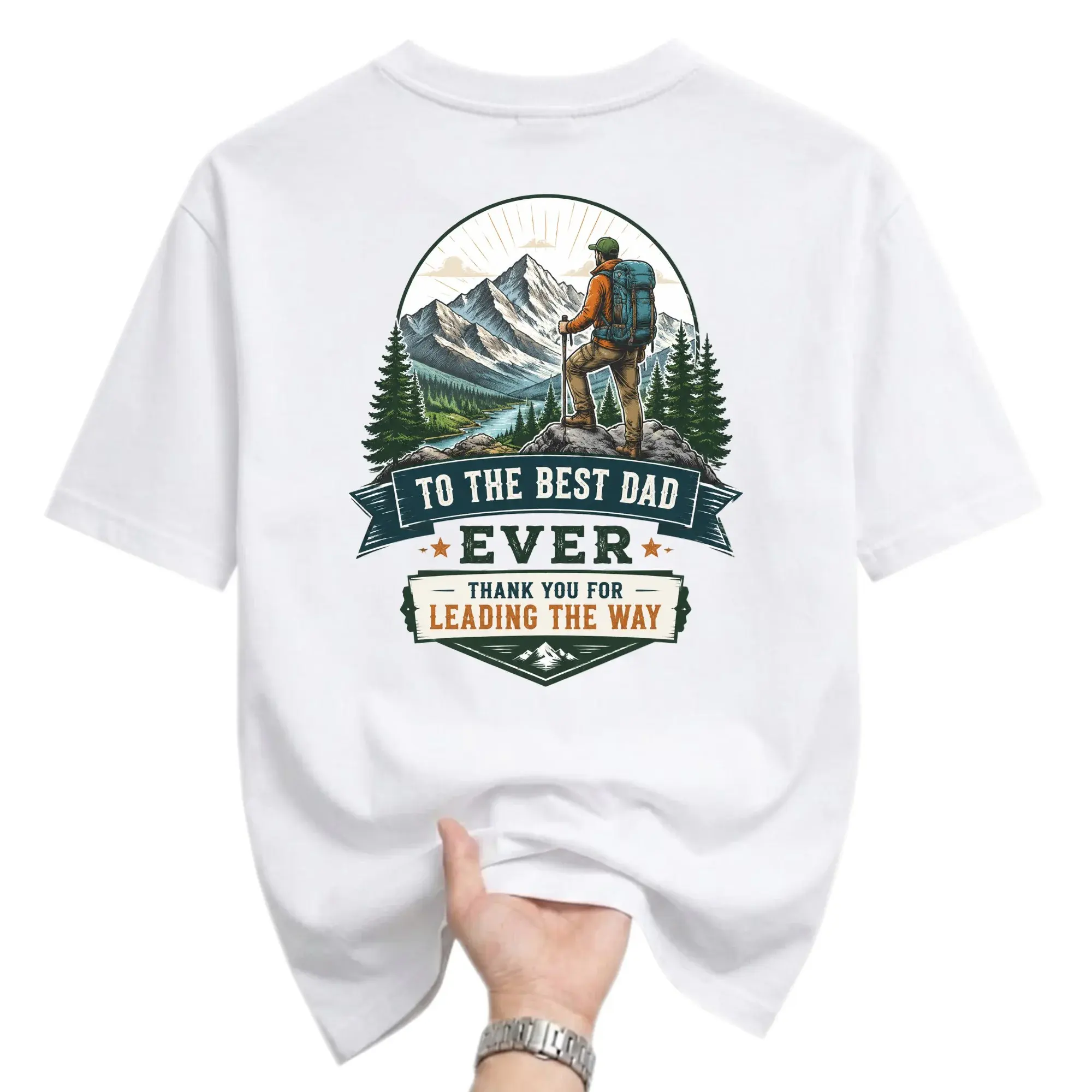 Graphic Tee to the Best Dad Ever Hiking Adventure T-Shirt Unisex Crew Neck Casual Everyday Apparel White