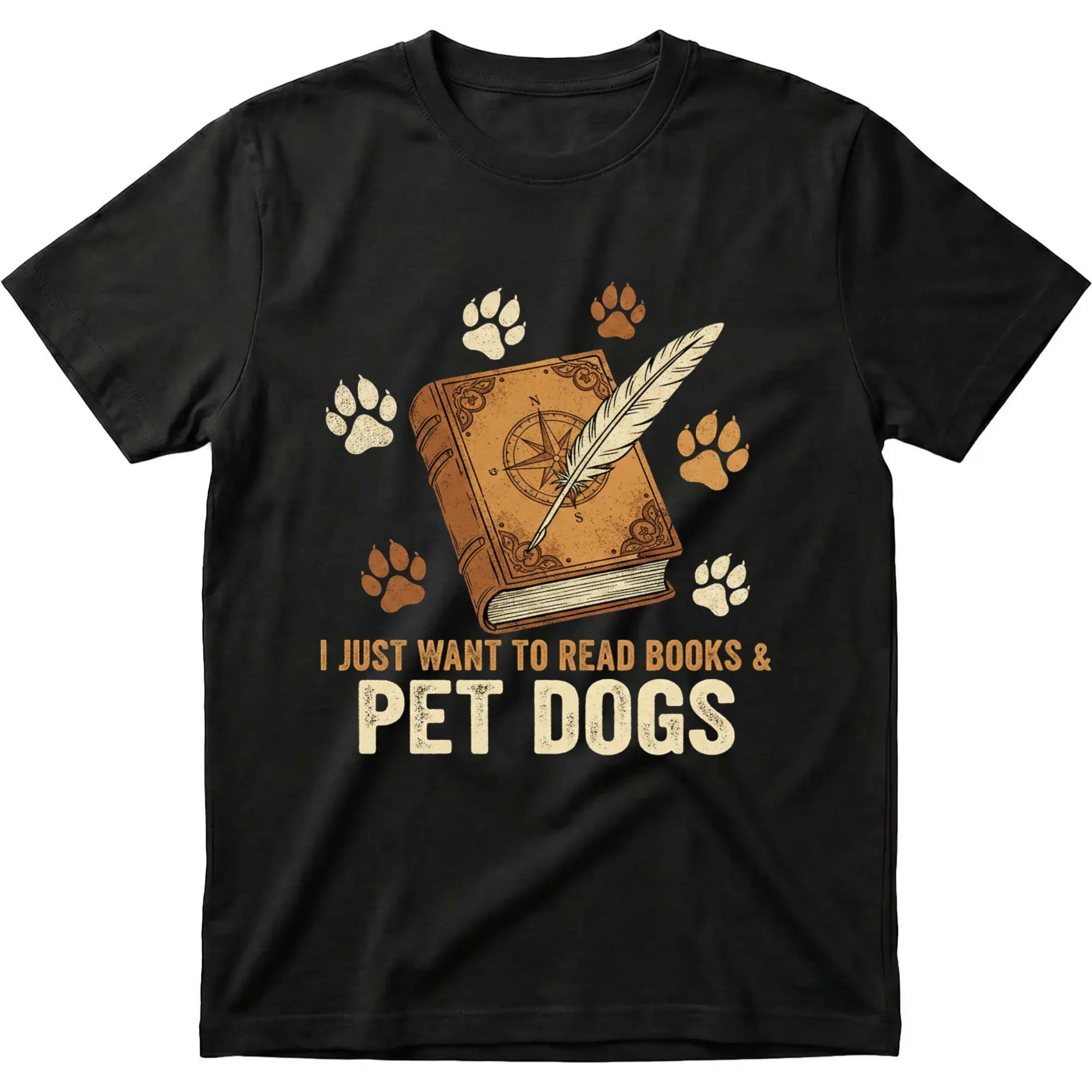 Funny Graphic Tee I Just Want to Read Books and Pet Dogs Unisex Casual Crew Neck Comfortable Cotton Shirt
