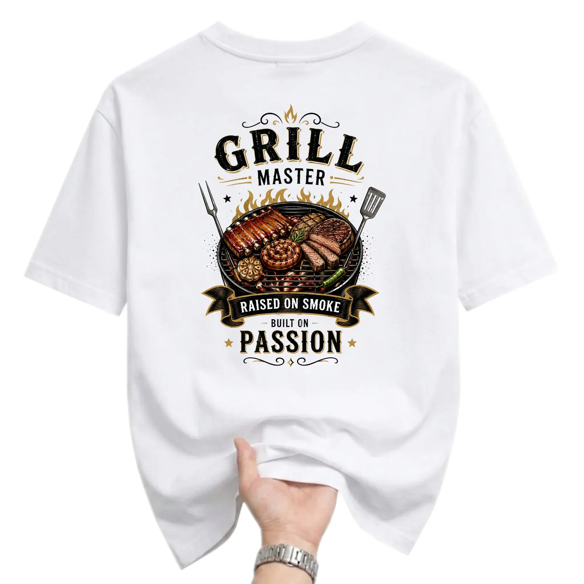 Graphic Tee Raised on Smoke Built on Passion Funny Barbecue Foodie Lover Unisex Short Sleeve Crew Neck Shirt