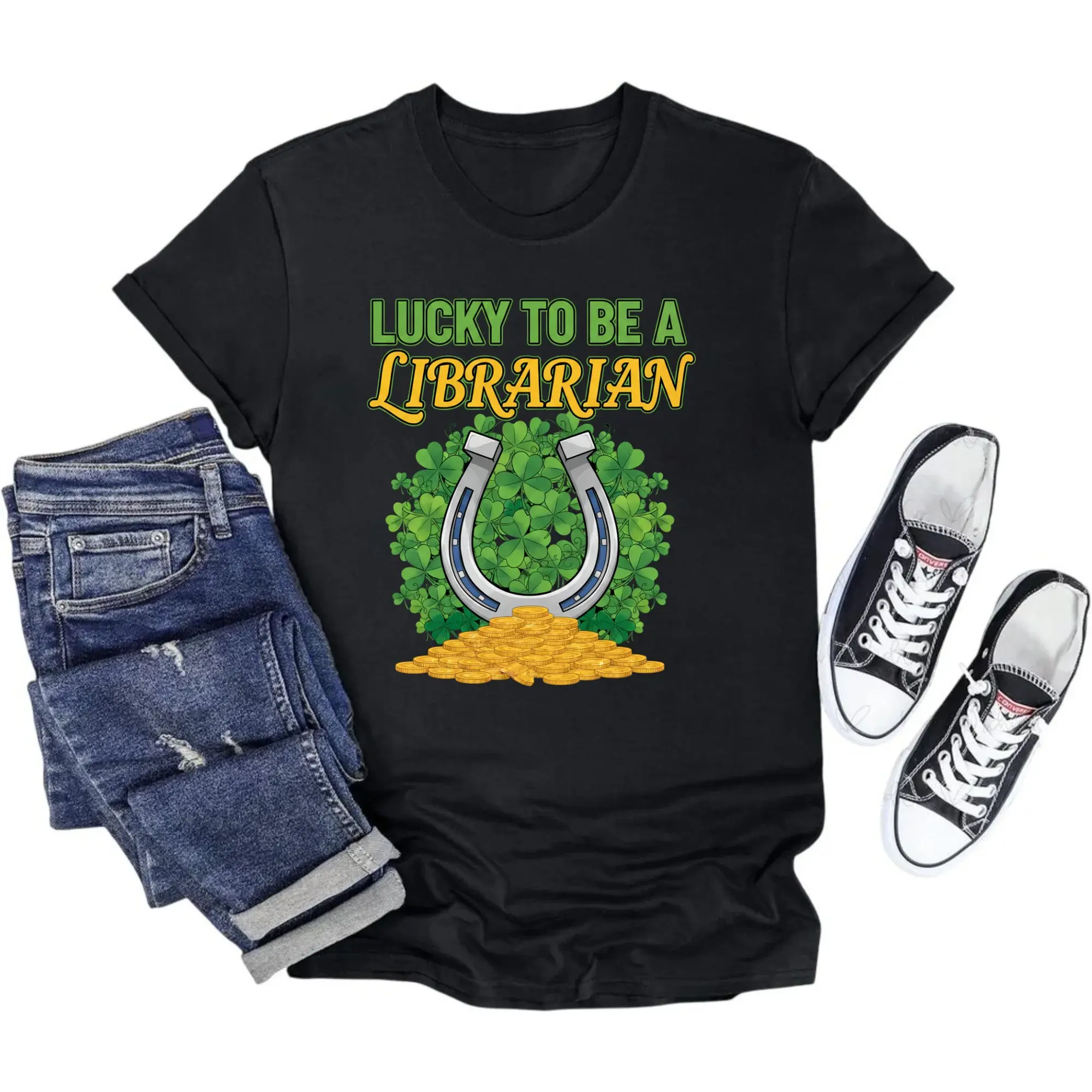 Graphic Tee to Be a Librarian St Patricks Day Inspired Unisex Crew Neck Casual Everyday Printed Cotton Shirt