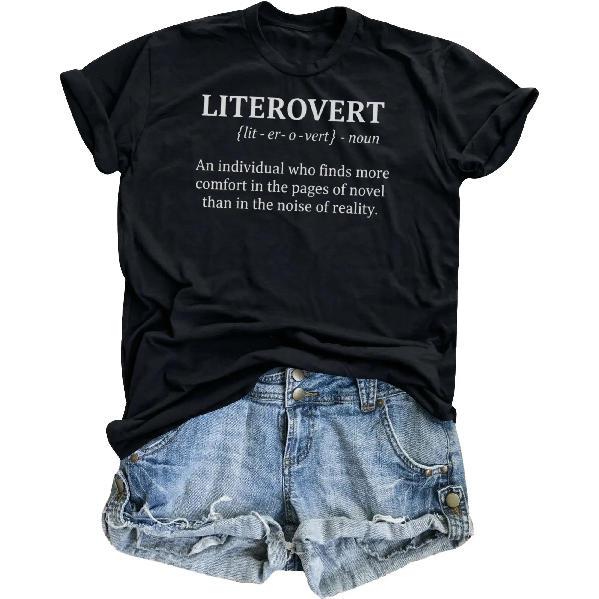 Graphic Tee Literovert Funny Shirt for Book Lovers Unisex Crew Neck Casual Reading Enthusiast Apparel