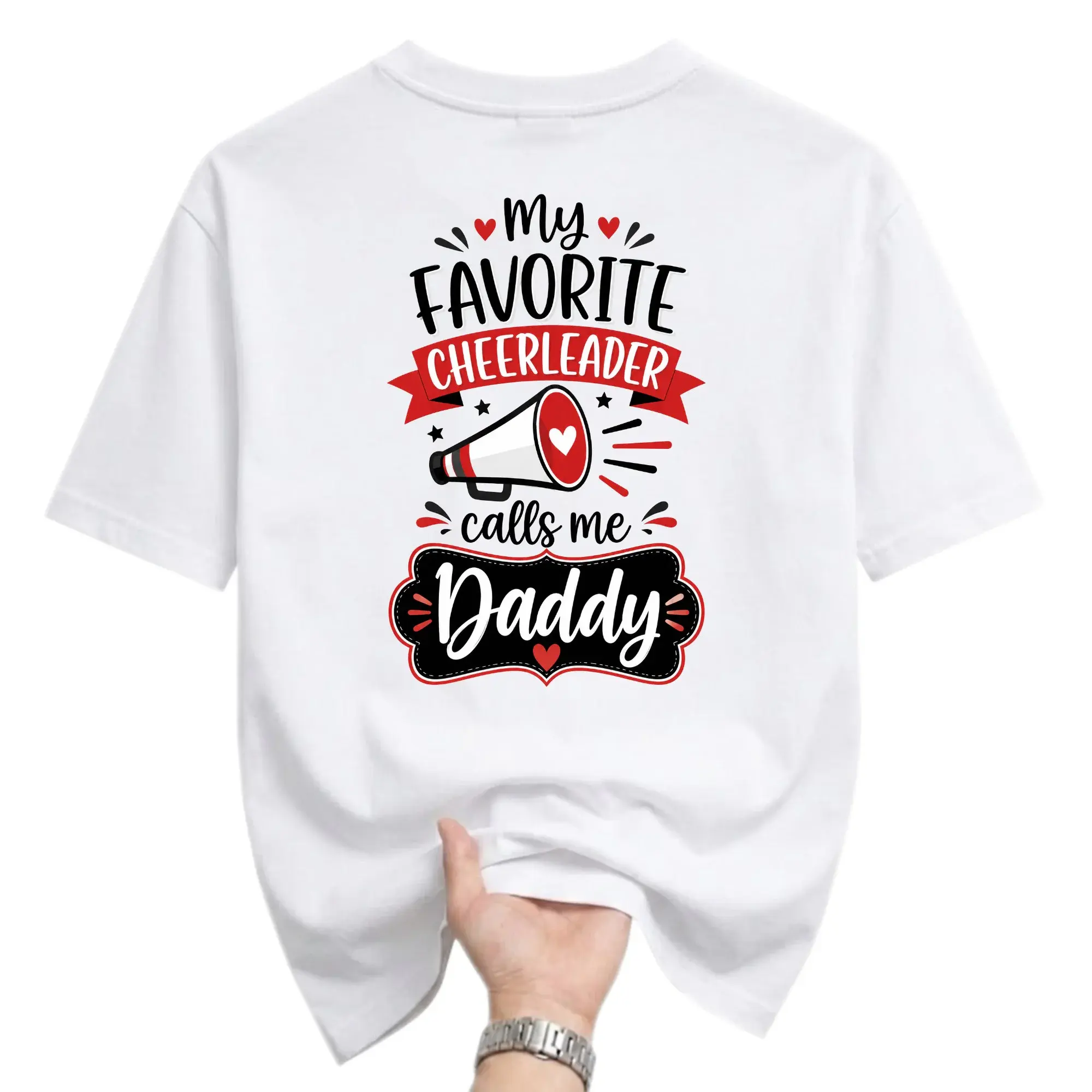 Funny Shirt My Favorite Cheerleader Calls Me Daddy Graphic Tee Unisex Crew Neck Apparel for Casual Everyday Wear