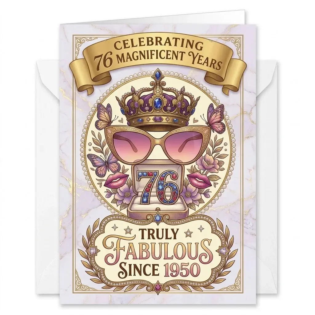 Birthday Greeting Card with Envelope Fabulous Since 1950 Elegant 76th Milestone Anniversary Card 5x7 Inches Folded Size