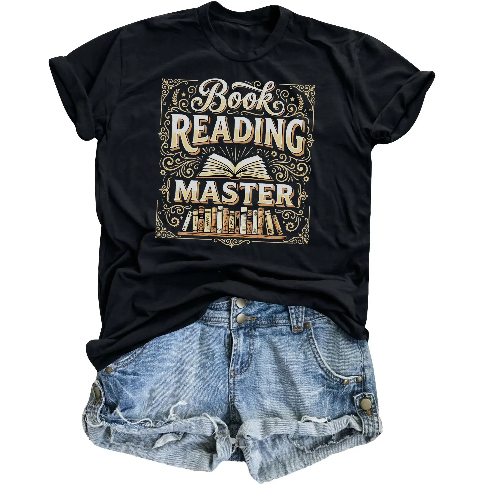 Graphic Tee Book Reading Master Unisex Short Sleeve Shirt Vintage Style Literary Themed Casual Cotton Crew Neck Top
