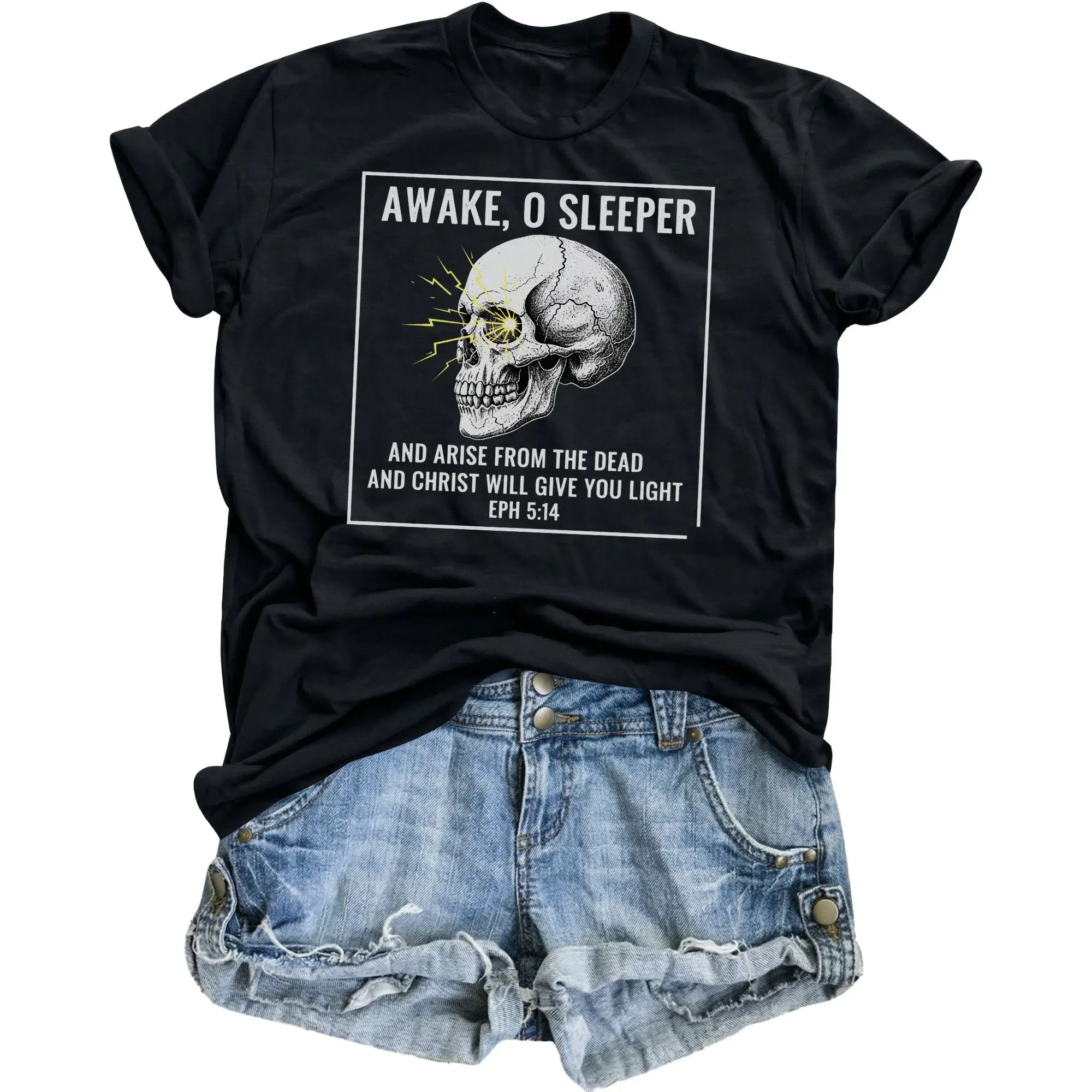Graphic Tee O Skull Design Unisex Cotton Crew Neck Short Sleeve Shirt for Casual Everyday Apparel