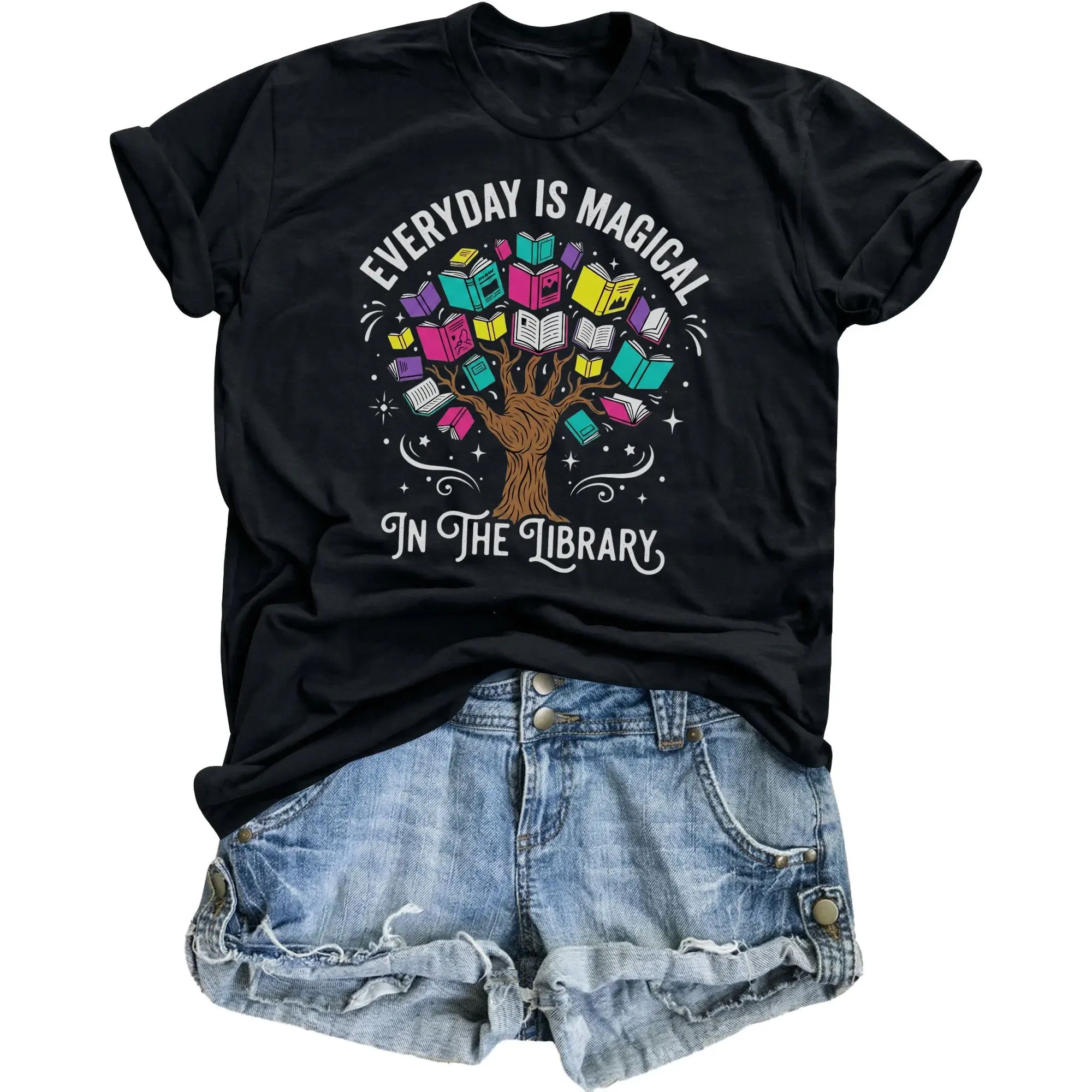 Graphic Tee Everyday Is Magical in the Library Shirt Book Lover Reading Unisex Casual Crew Neck Apparel