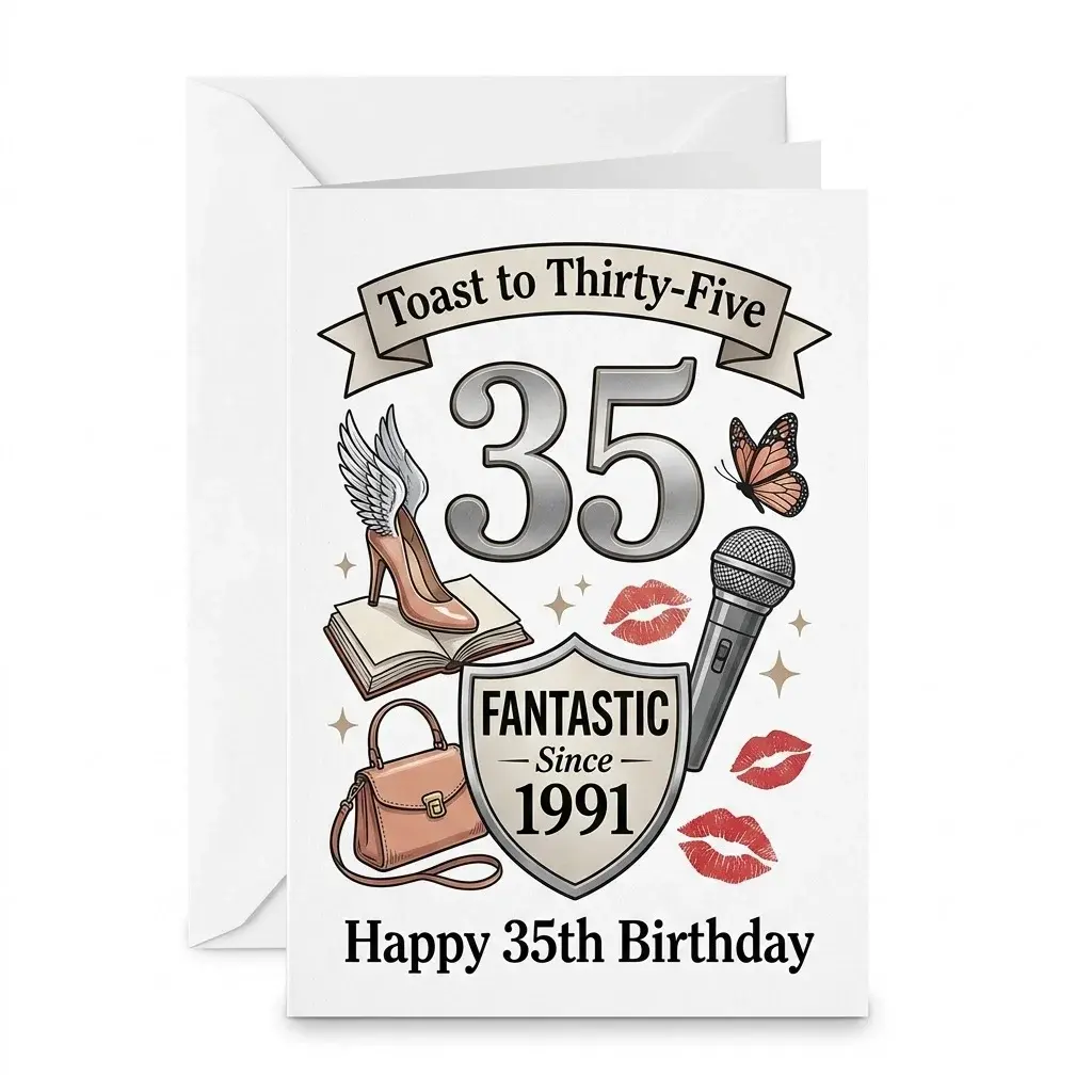 Birthday Card Toast to Thirty-Five Printed Greeting Card with Envelope for Thirty Fifth Milestone Celebration