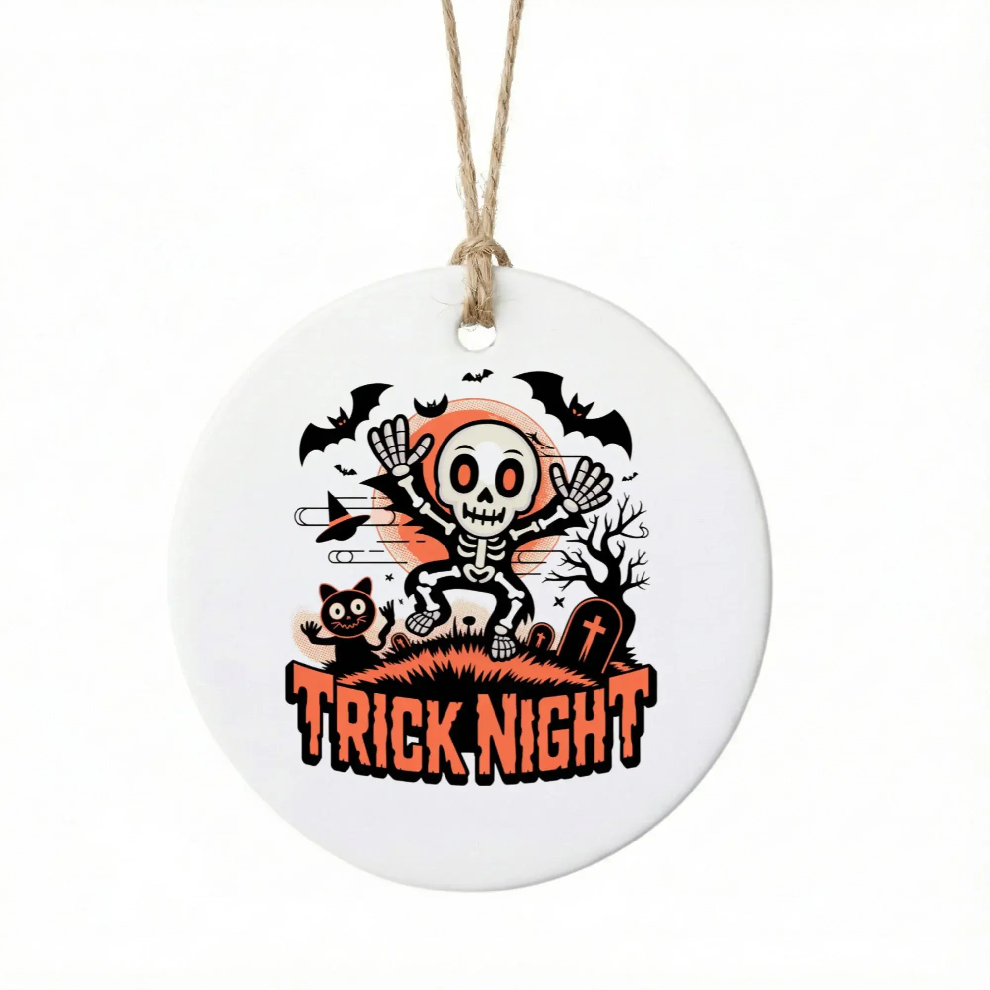 Christmas Ornament Trick Night Skeleton Graphic Ceramic Keepsake Decoration for Holiday Trees and Home Seasonal Decor