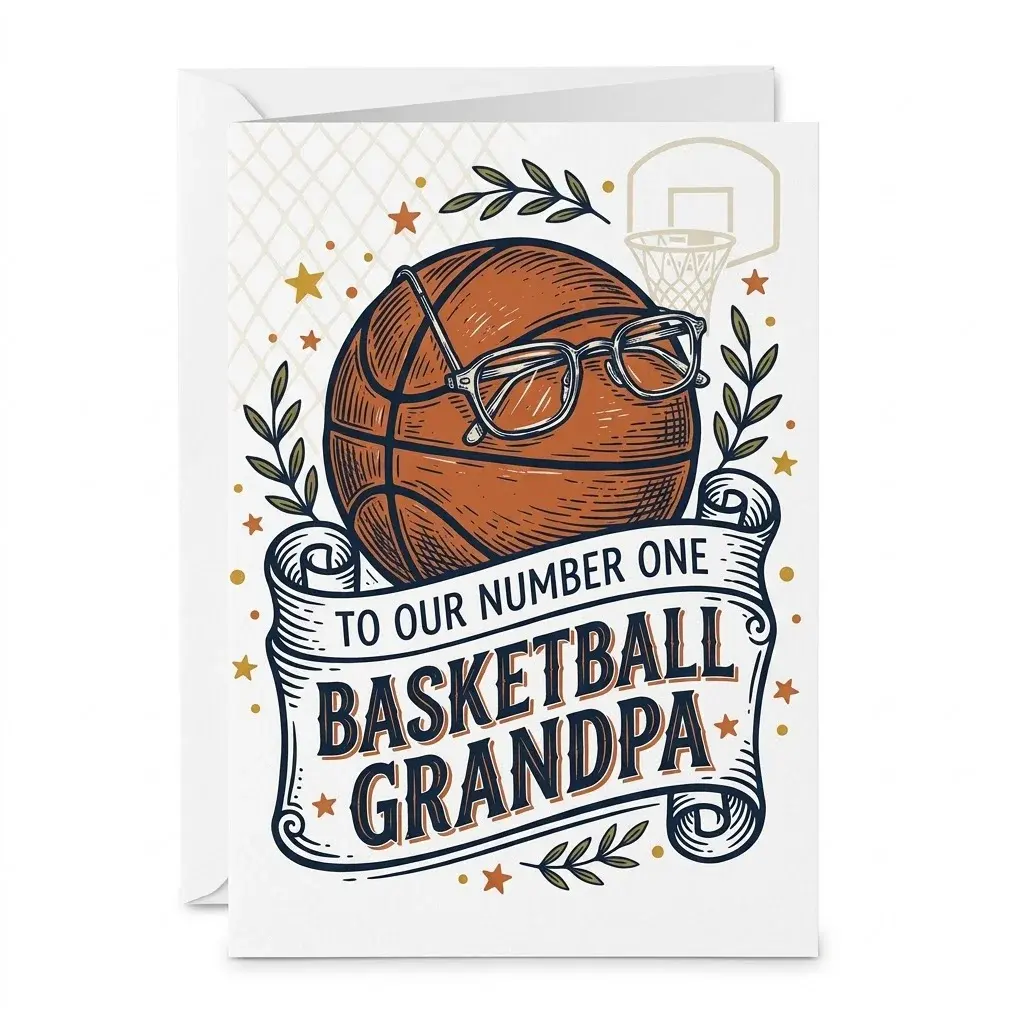 Greeting Card with Envelope Featuring Retro Basketball Art, Premium Matte Cardstock Stationery For Grandpa