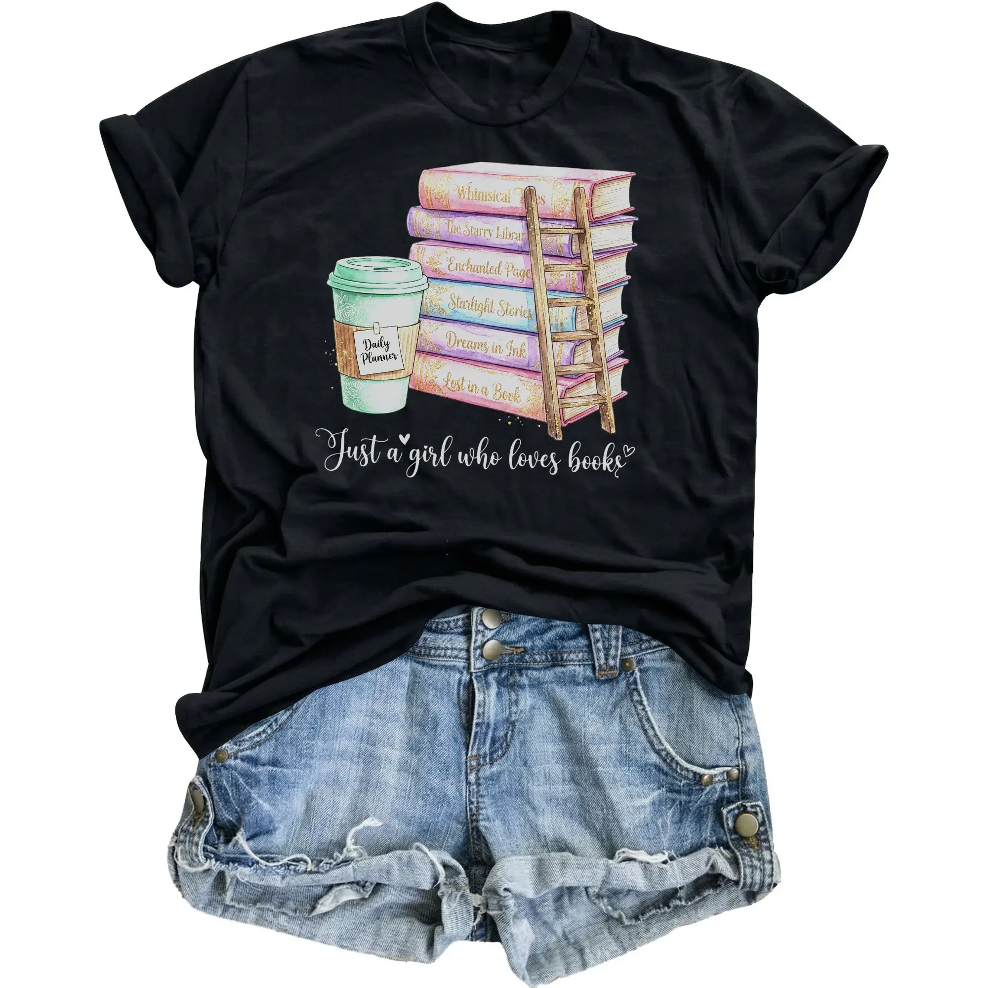 Graphic Tee Just a Girl Who Loves Books Reader Reading Lover Gift Unisex Crew Neck Short Sleeve Soft Cotton Shirt