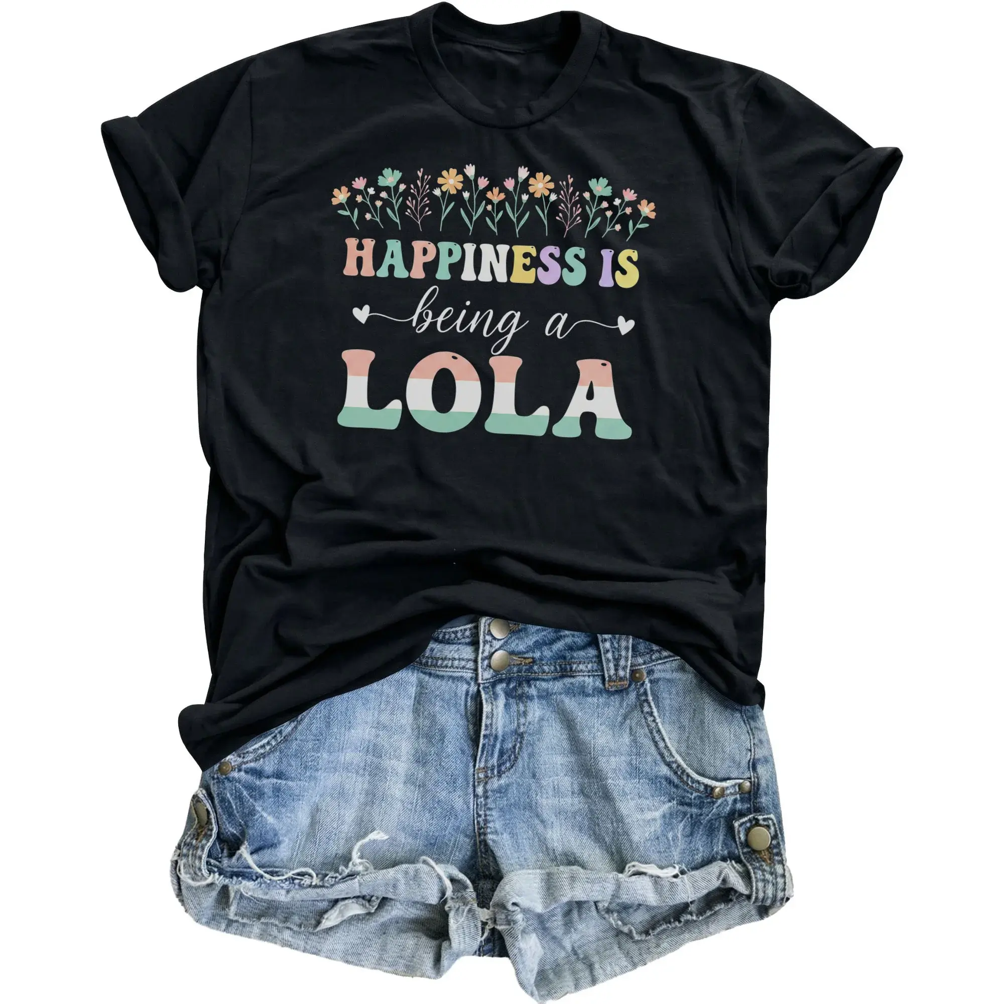 Graphic Tee Unisex Crew Neck T-Shirt Happiness Is Being a Lola Design Casual Everyday Comfortable Apparel