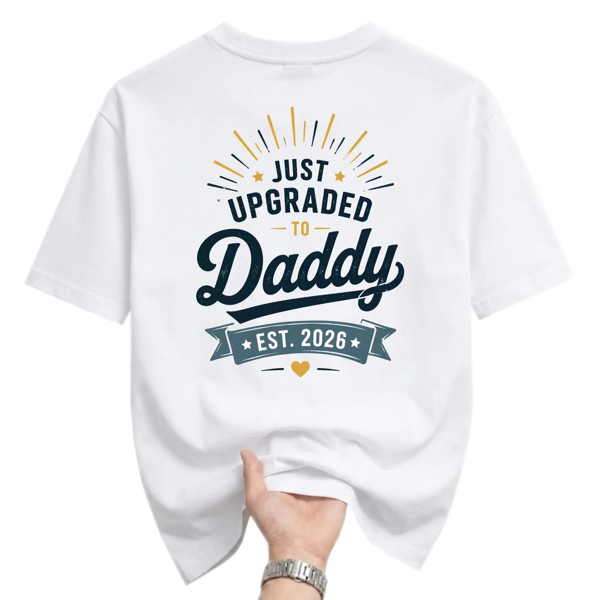 Funny Shirt Just Upgraded to Daddy Est 2026 Graphic Tee Unisex Crew Neck Casual Cotton Blend Everyday Apparel White