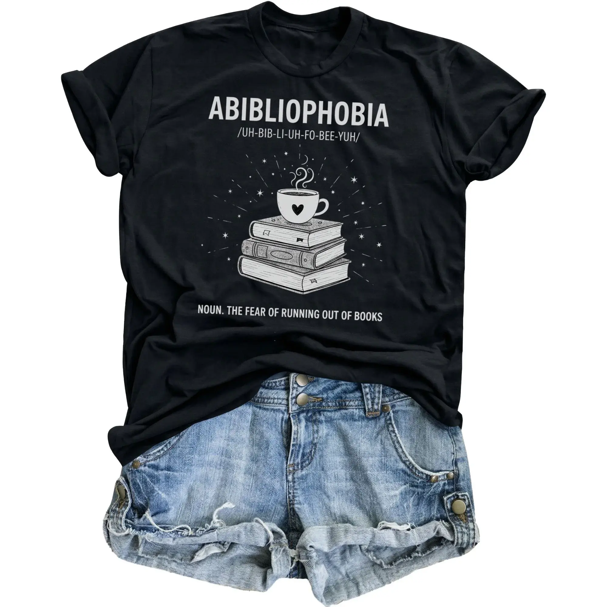 Graphic Tee Abibliophobia Shirt Funny Reading Gift Unisex Cotton Crew Neck Casual Short Sleeve Apparel