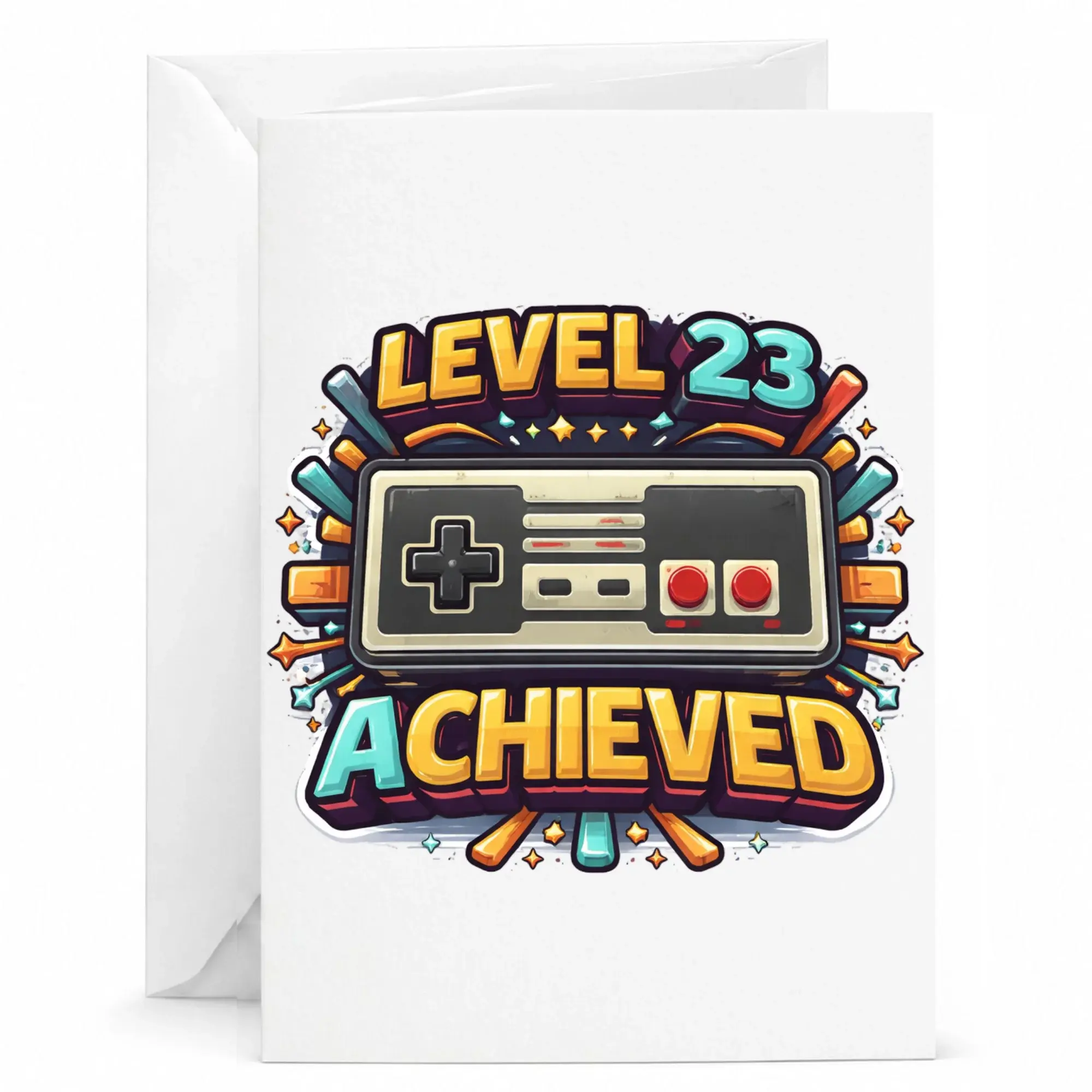 Funny Gaming Birthday Card Level 23 Achieved Video Game Controller Design Retro Gamer Greeting Card 5x7 Inch