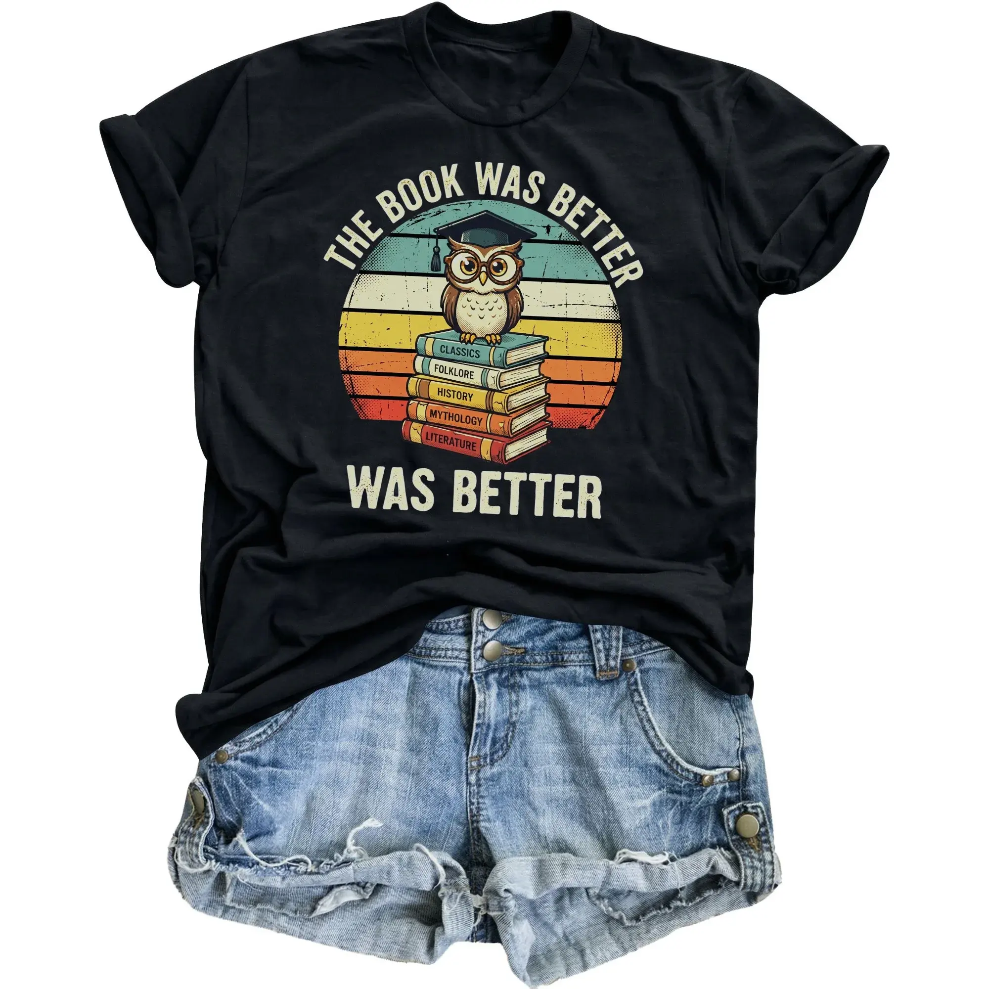 T-shirt the Book Was Better Funny Reading Graphic Tee Casual Vintage Style Librarian Gift for Readers