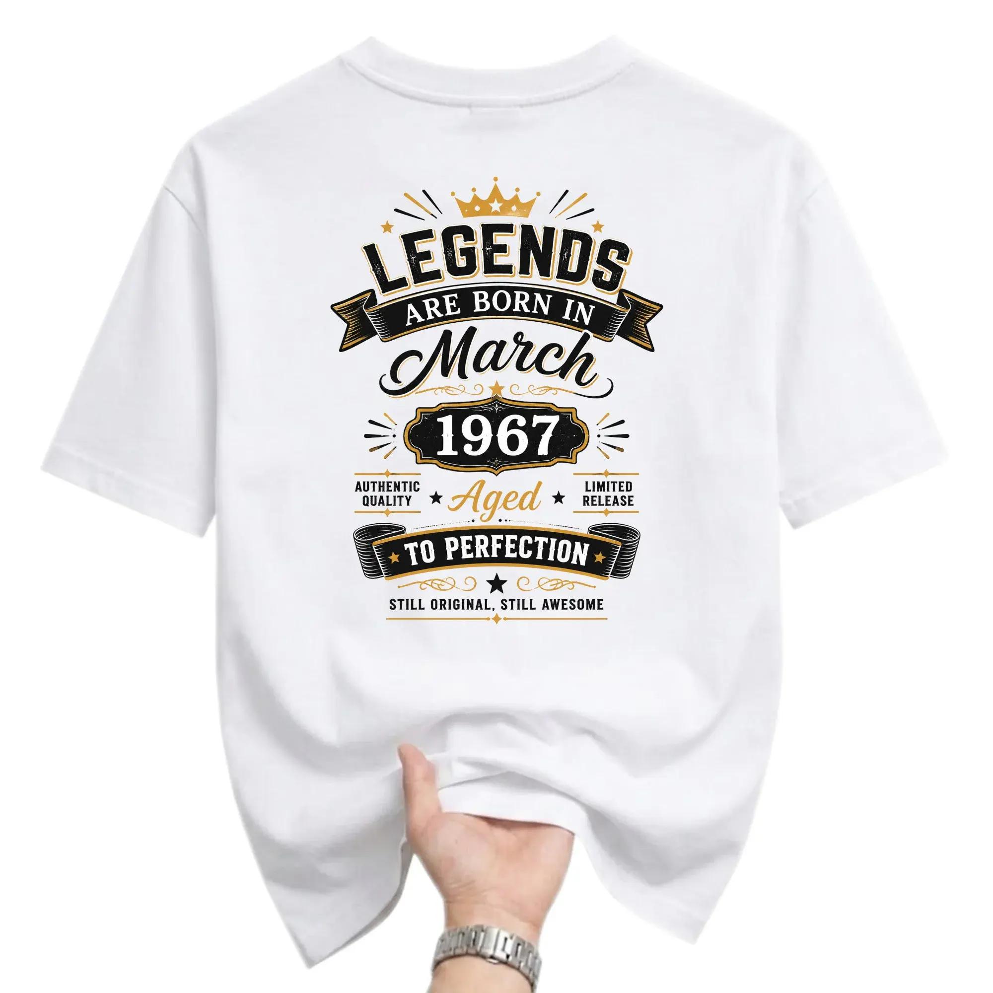 Graphic Tee Legends Are Born in March 1967 Aged to Perfection Unisex Crew Neck Casual Cotton Shirt Birthday Gift