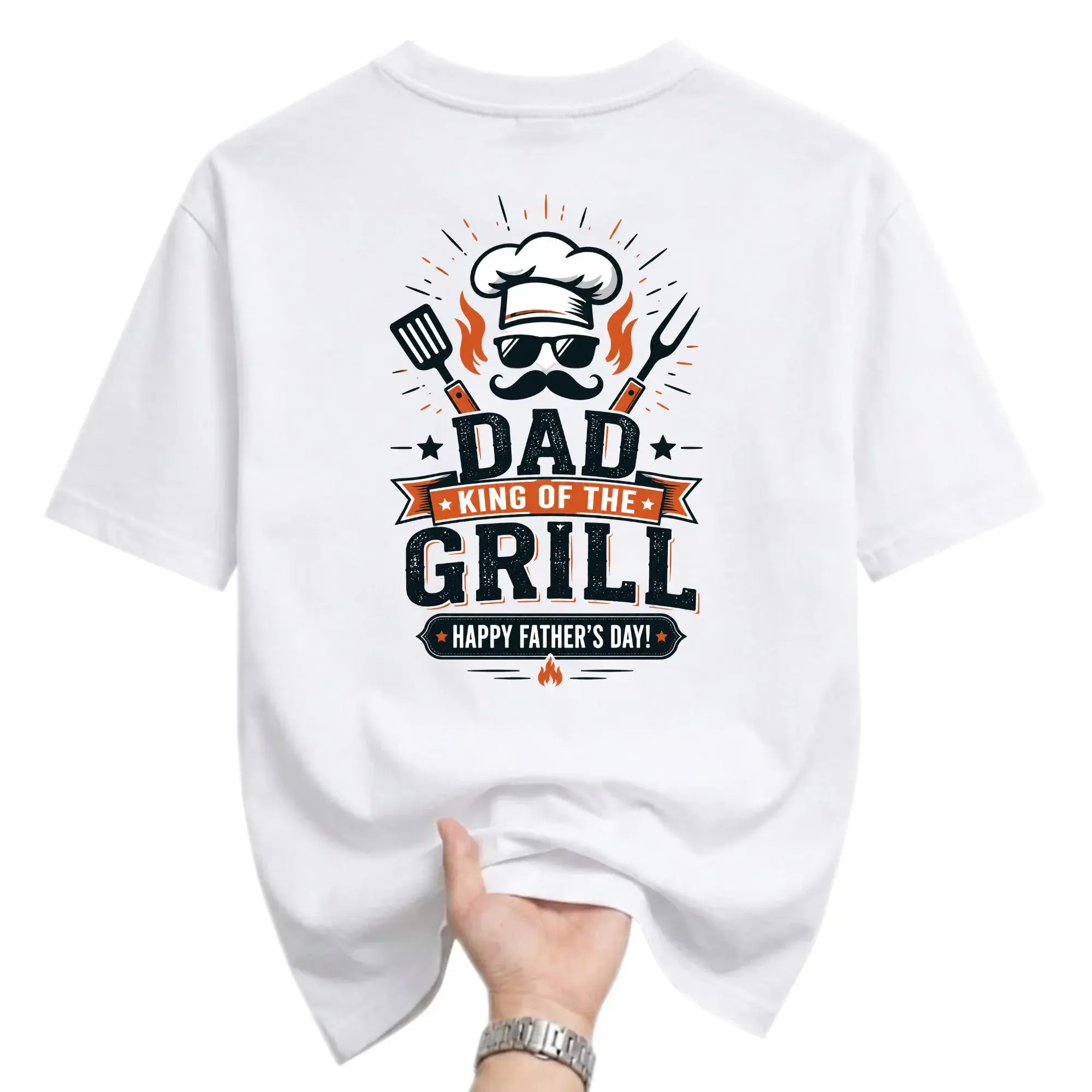 Funny Shirt Dad King of the Grill Graphic Tee Cooking Enthusiast Unisex Crew Neck Casual Everyday Wear Cotton T-Shirt