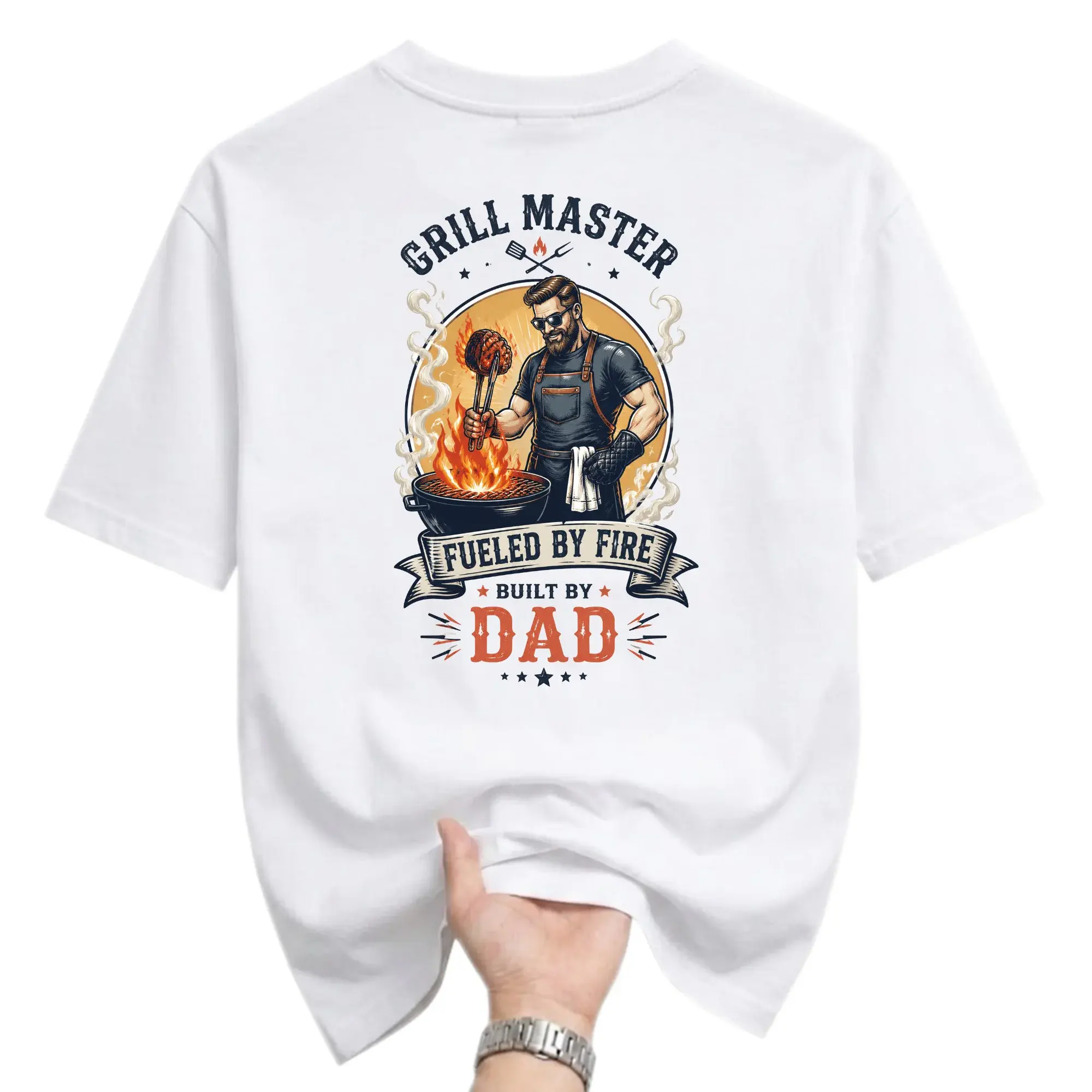 Funny Shirt Fueled by Built by Dad Graphic Tee Unisex Cotton Crew Neck Casual Summer Apparel White