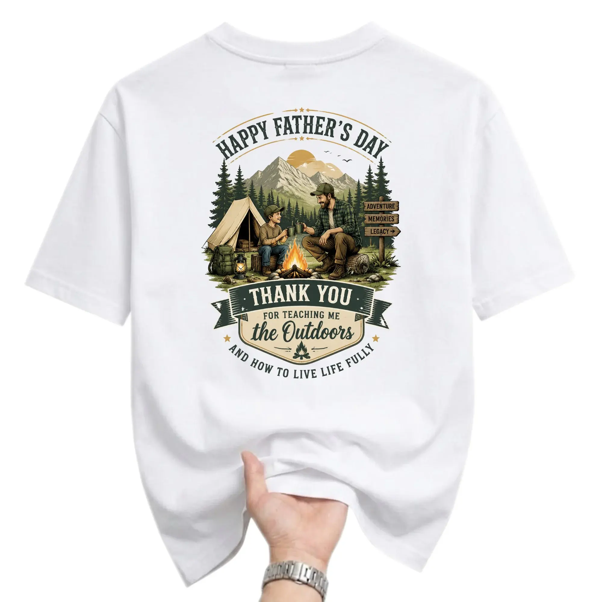 Graphic Tee Father Day Outdoor Adventure Camping Theme Shirt Casual Unisex Cotton Blend Crew Neck Apparel