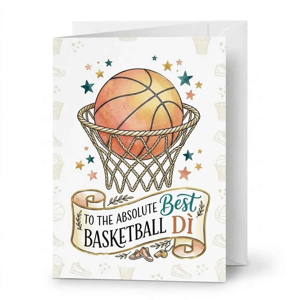 Basketball Theme printed greeting card with envelope, Funny Sports Stationery Gift Card for Birthday or Thank You
