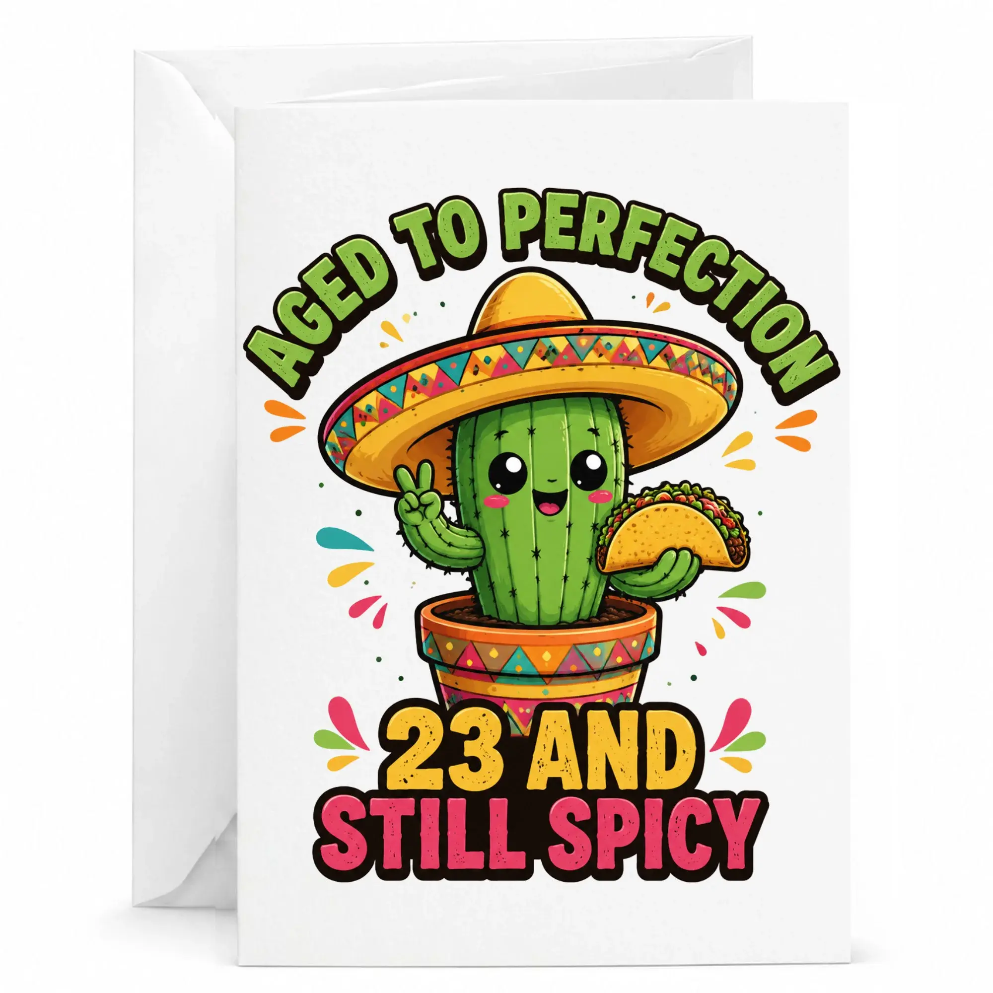 Funny 23rd Birthday Greeting Card Aged to Perfection Cactus Design with Envelope for Twenty-Third Birthday Celebrations