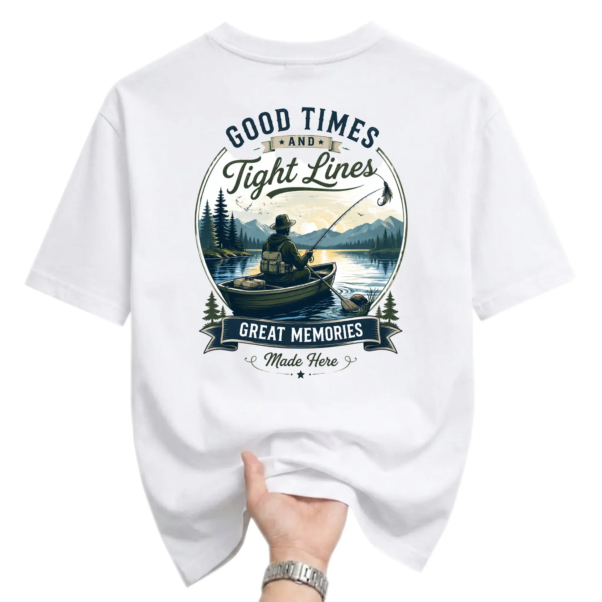 Graphic Tee Good Times and Fishing Shirt for Outdoors Enthusiasts Unisex Casual Crew Neck Apparel