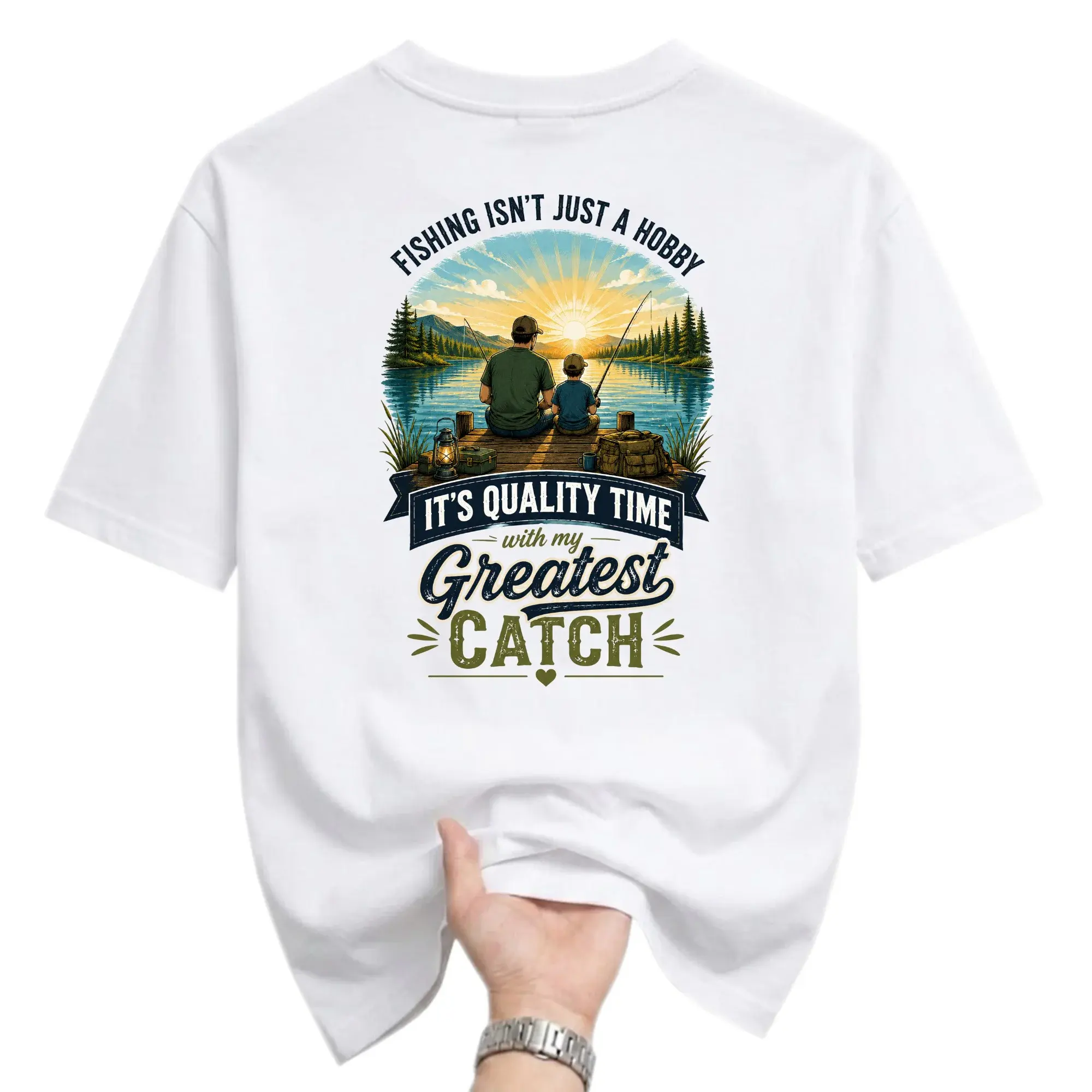 Funny Shirt Fishing Isn't Just a Hobby Quality Time with My Greatest Catch Graphic Tee Unisex Crew Neck T-Shirt