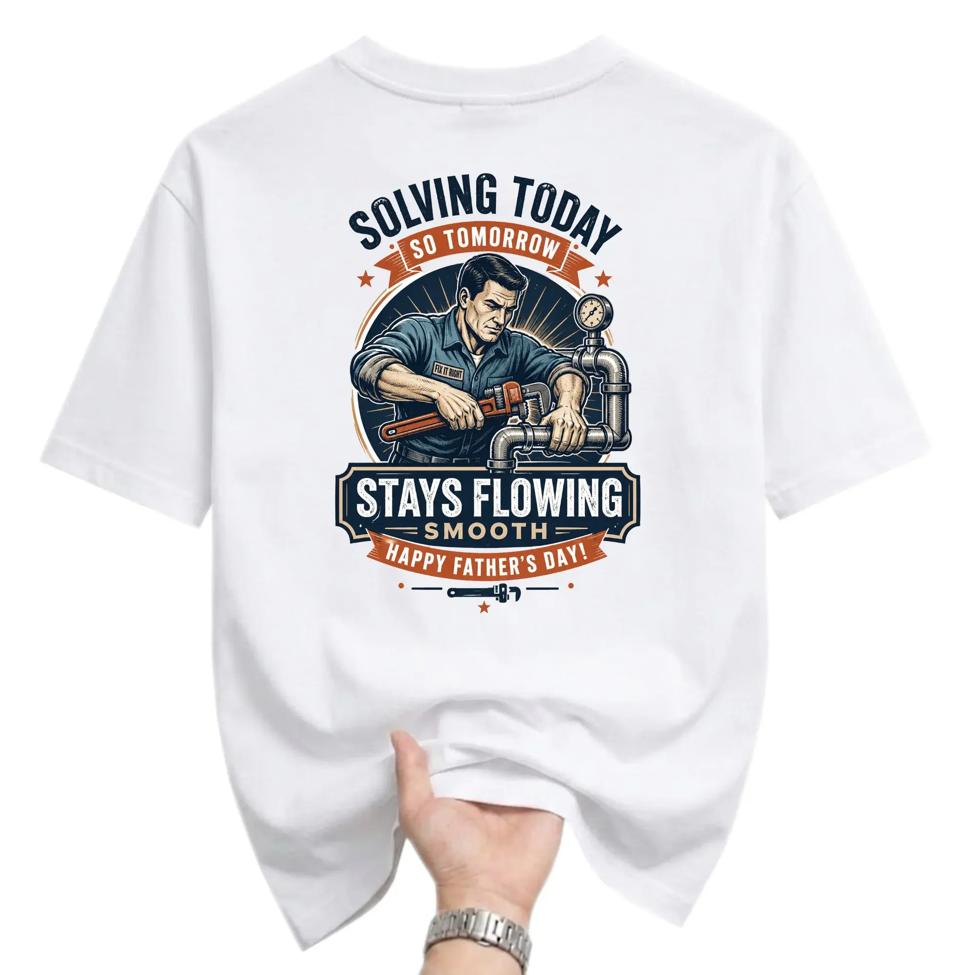 Graphic Tee for Plumbers Solving Today so Tomorrow Stays Flowing Smooth Funny Casual Unisex Cotton Crew Neck Shirt