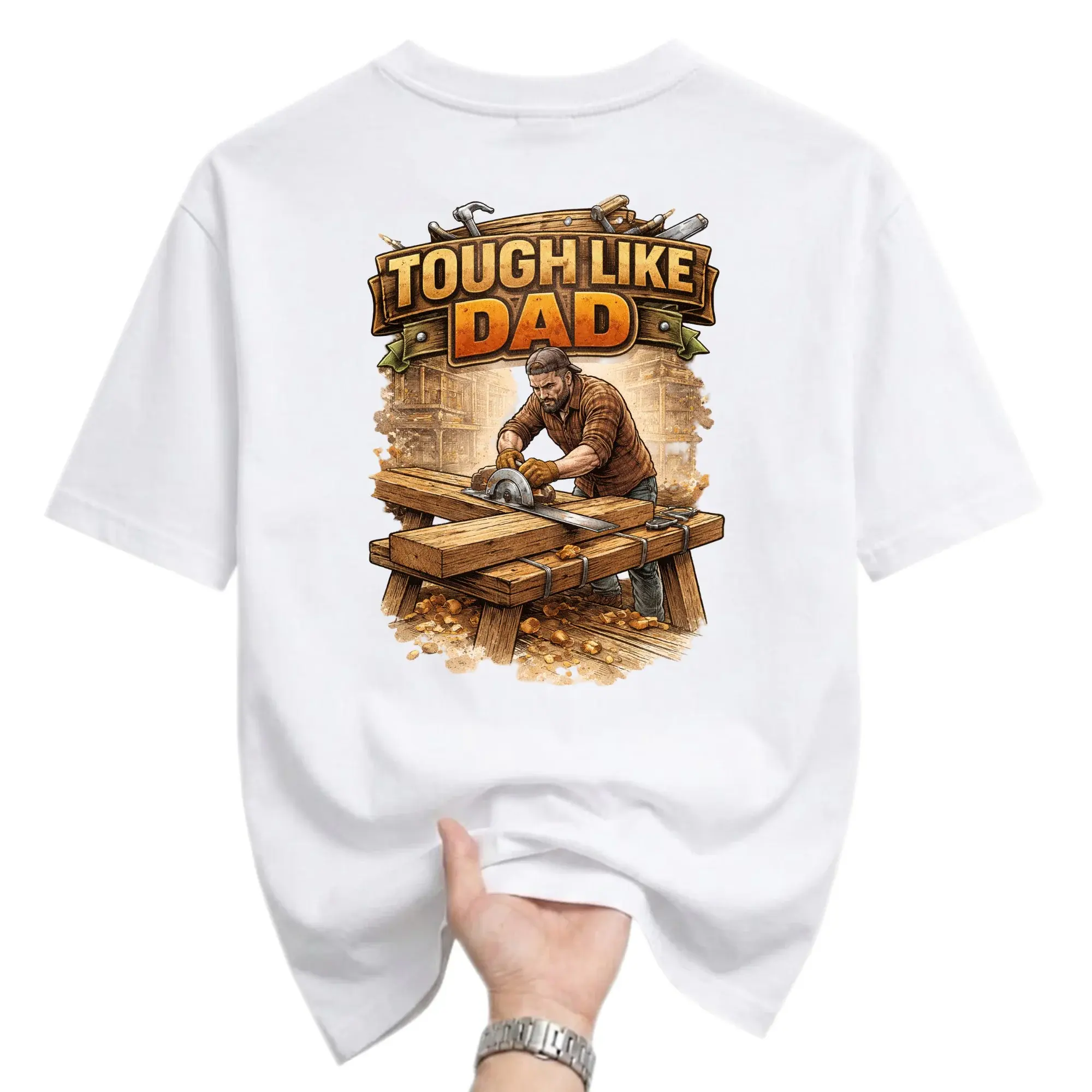 T-shirt Tough Like Dad Graphic Tee Woodworking Carpenter Design Casual Cotton Crew Neck Short Sleeve Shirt for Men