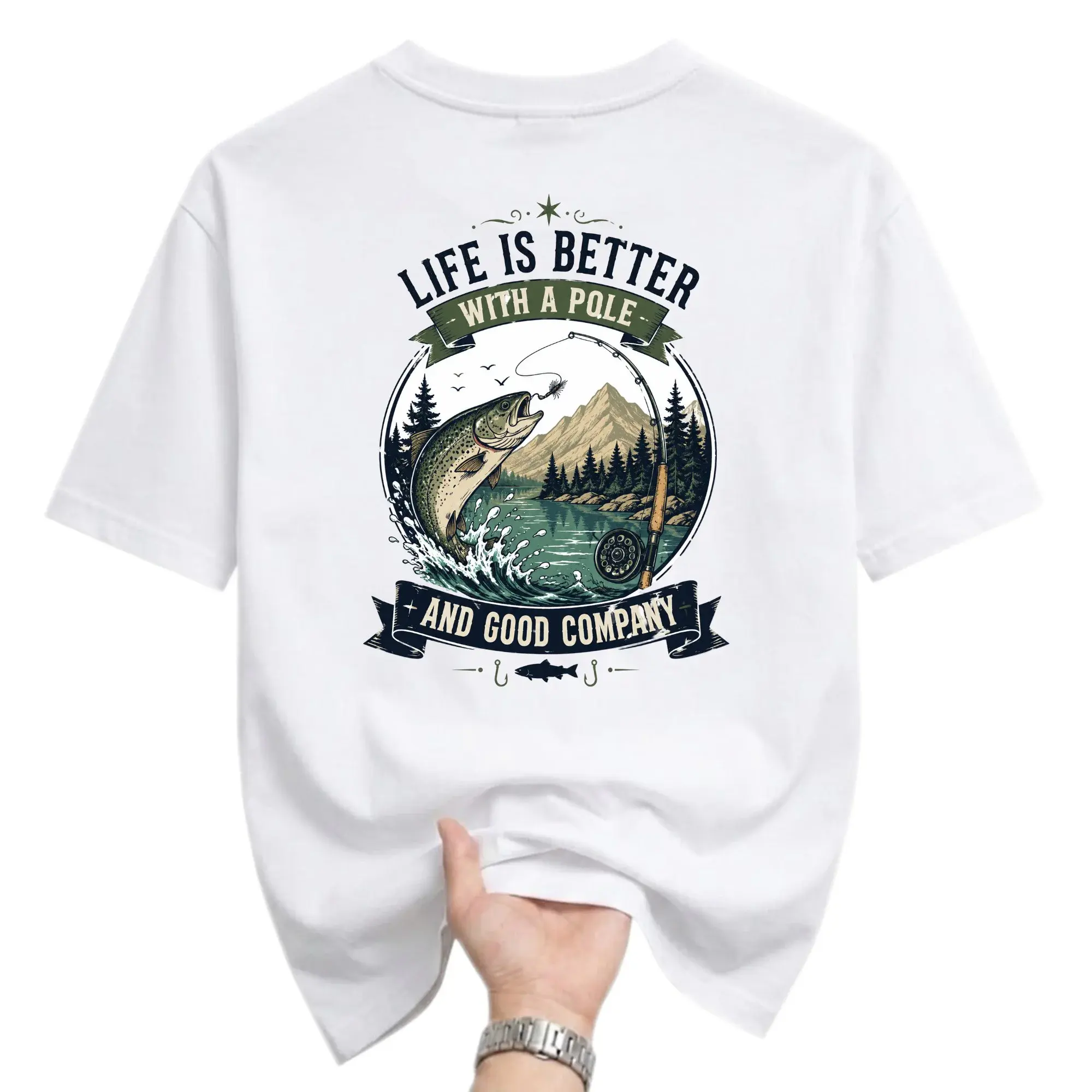 Graphic Tee Life Is Better with a Pole Fishing Shirt Unisex Crew Neck Short Sleeve Cotton Blend Casual Top