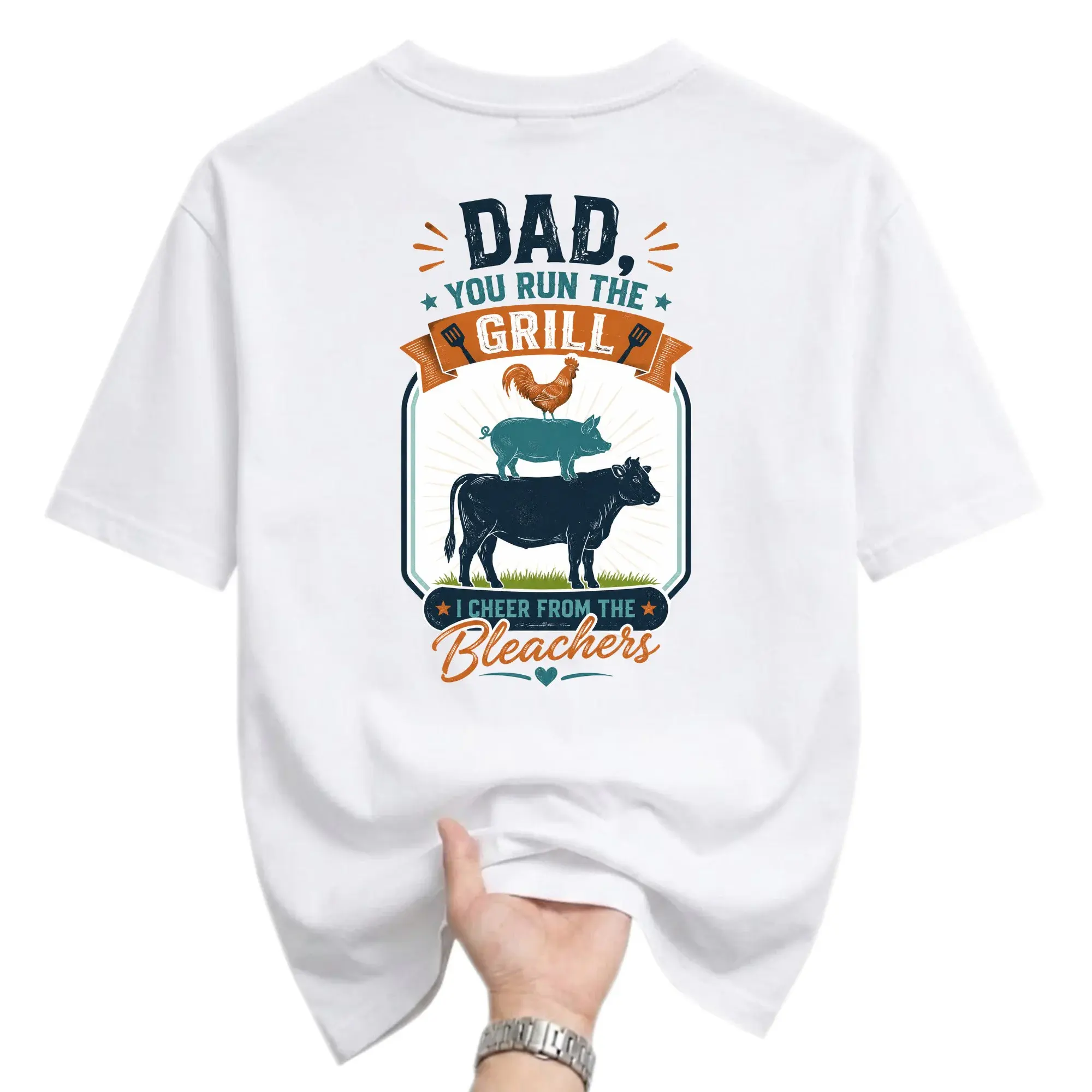 Funny Shirt Dad You Run the Grill I Cheer from Bleachers Graphic Printed Unisex Casual Crew Neck Apparel