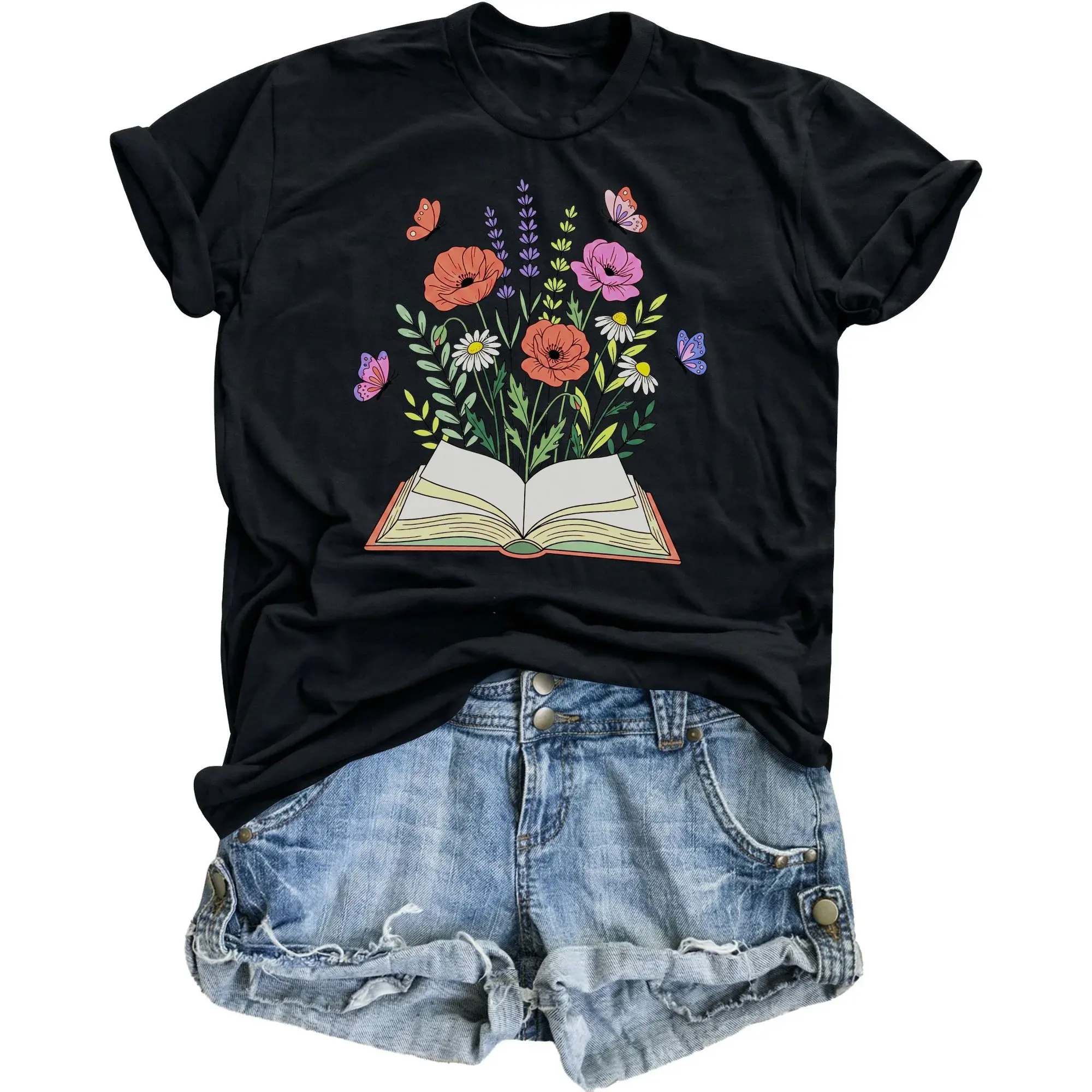 Graphic Tee Book Unisex T-Shirt Nature Lover Apparel Reading Enthusiast Soft Casual Crew Neck Short Sleeve