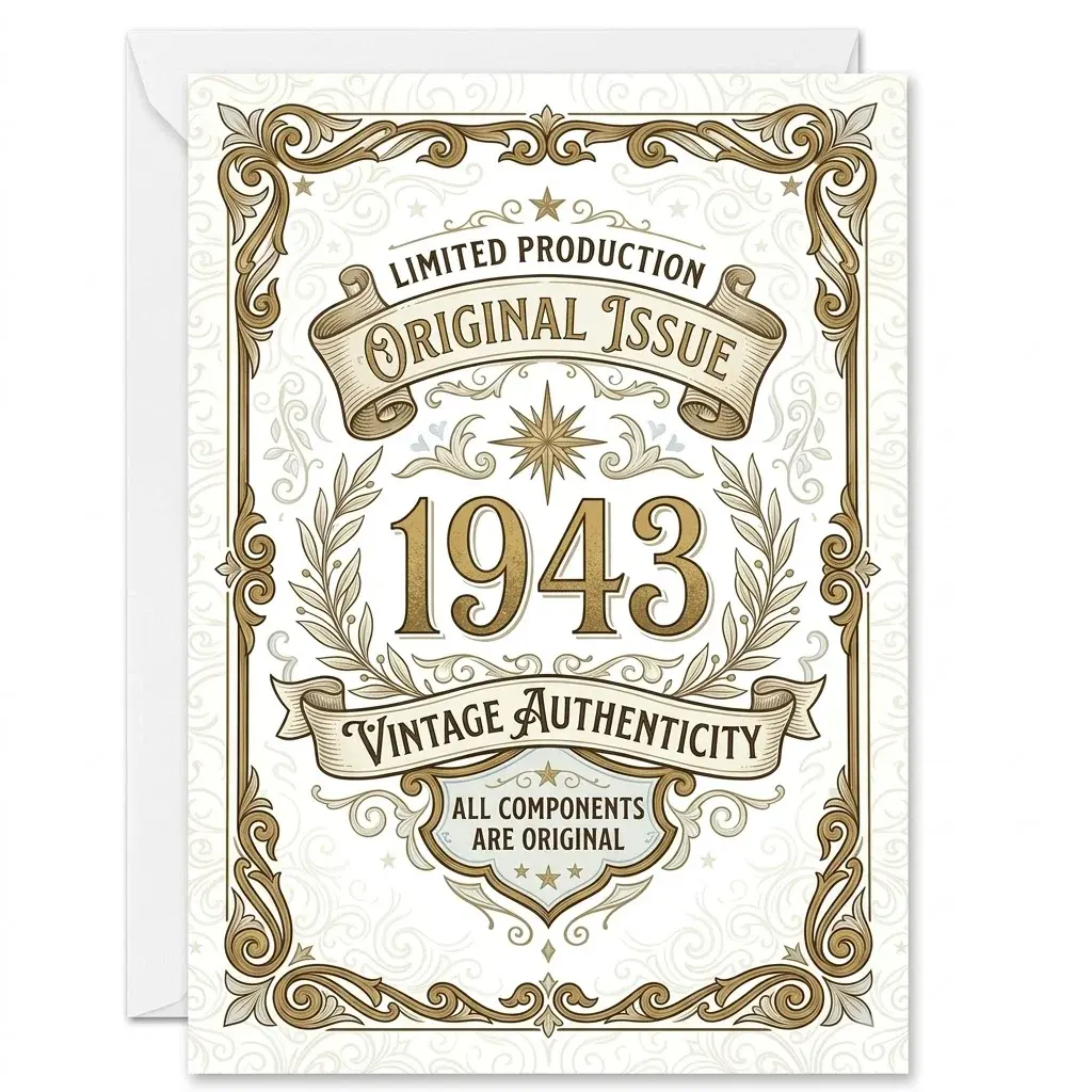 Funny 1943 Birthday Card for 80th Birthday, Vintage Original Issue Design on Premium Heavyweight Cardstock with Envelope